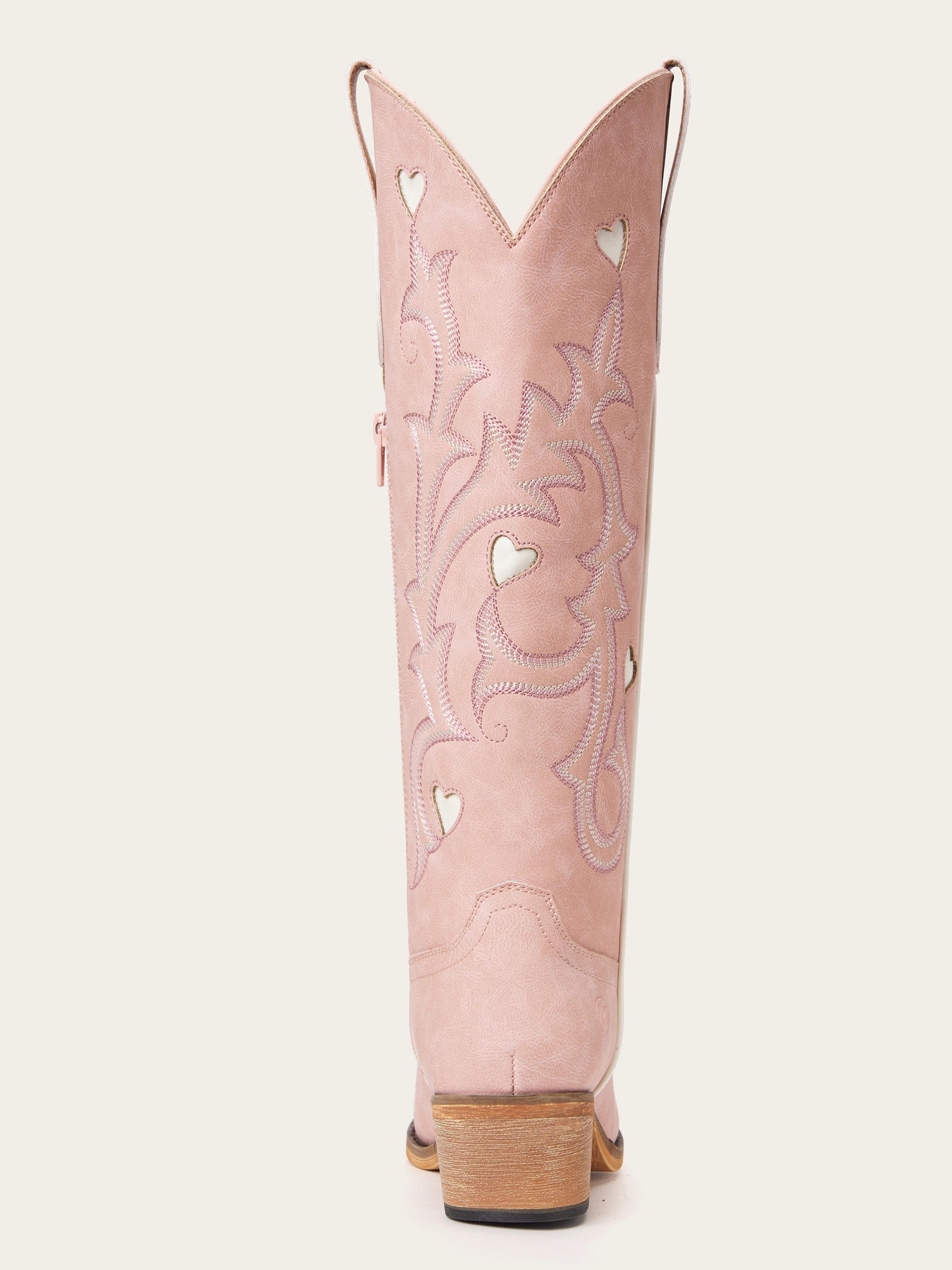 The Queen of Hearts: Blush Pink Boots with White Heart Inlays & Embroidery