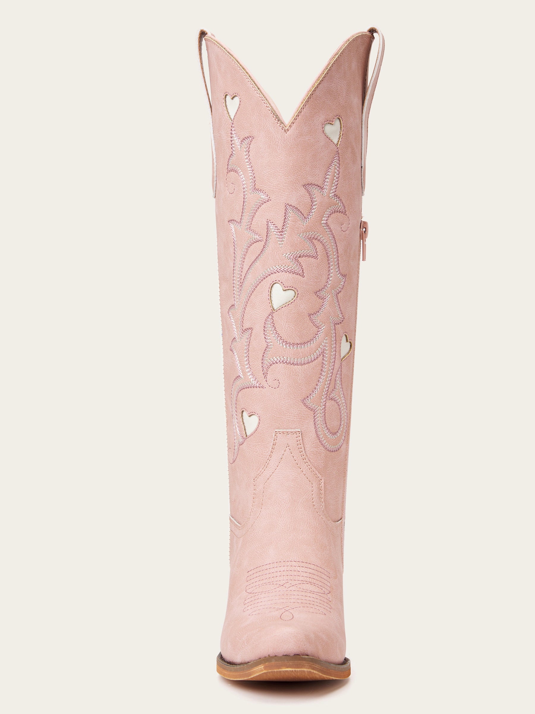 The Queen of Hearts: Blush Pink Boots with White Heart Inlays & Embroidery