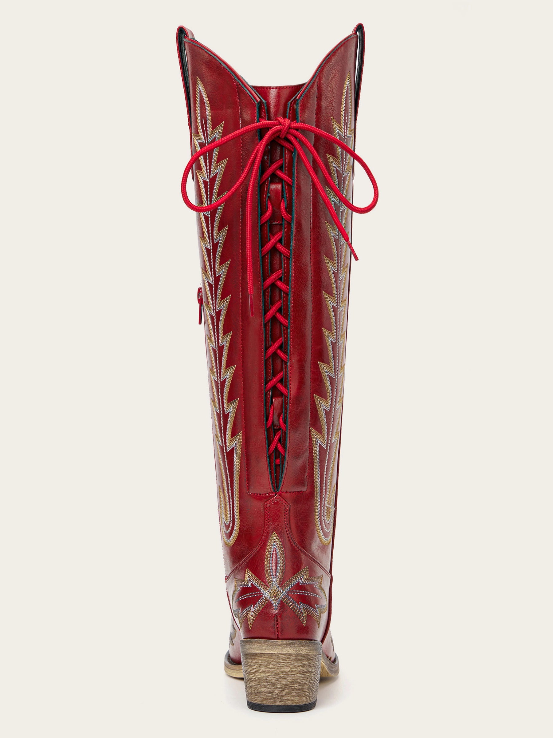 The Dynamo: Rich Red Knee-High Western Boots with Snip Toe & Adjustable Lacing