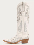 The Starlight Rider: White & Silver Embroidered Western Boots with Rhinestones