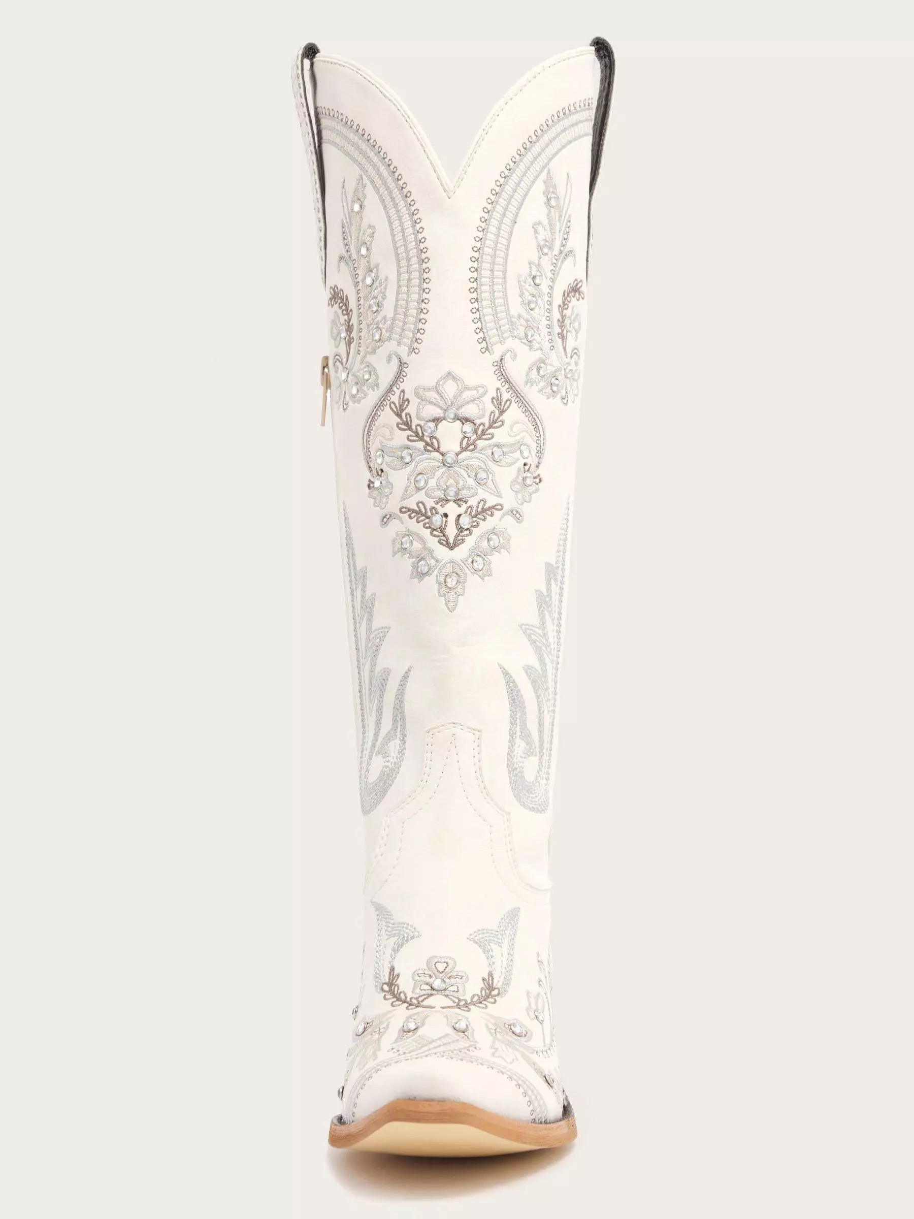 The Starlight Rider: White & Silver Embroidered Western Boots with Rhinestones