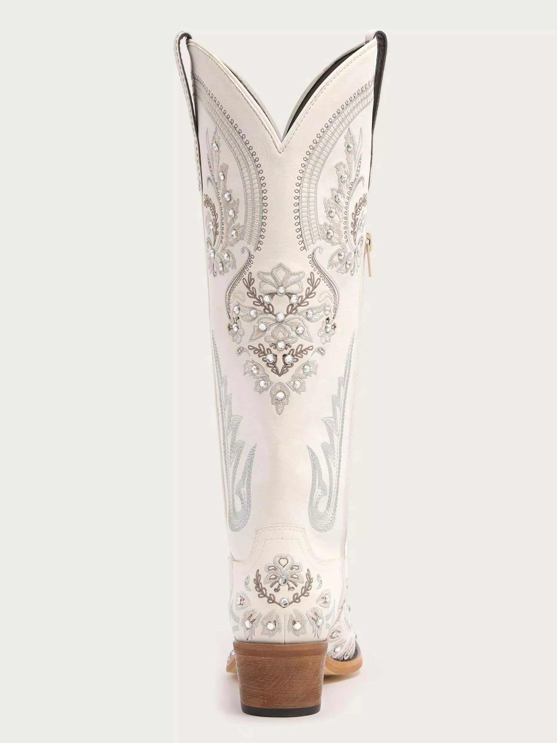 The Starlight Rider: White & Silver Embroidered Western Boots with Rhinestones