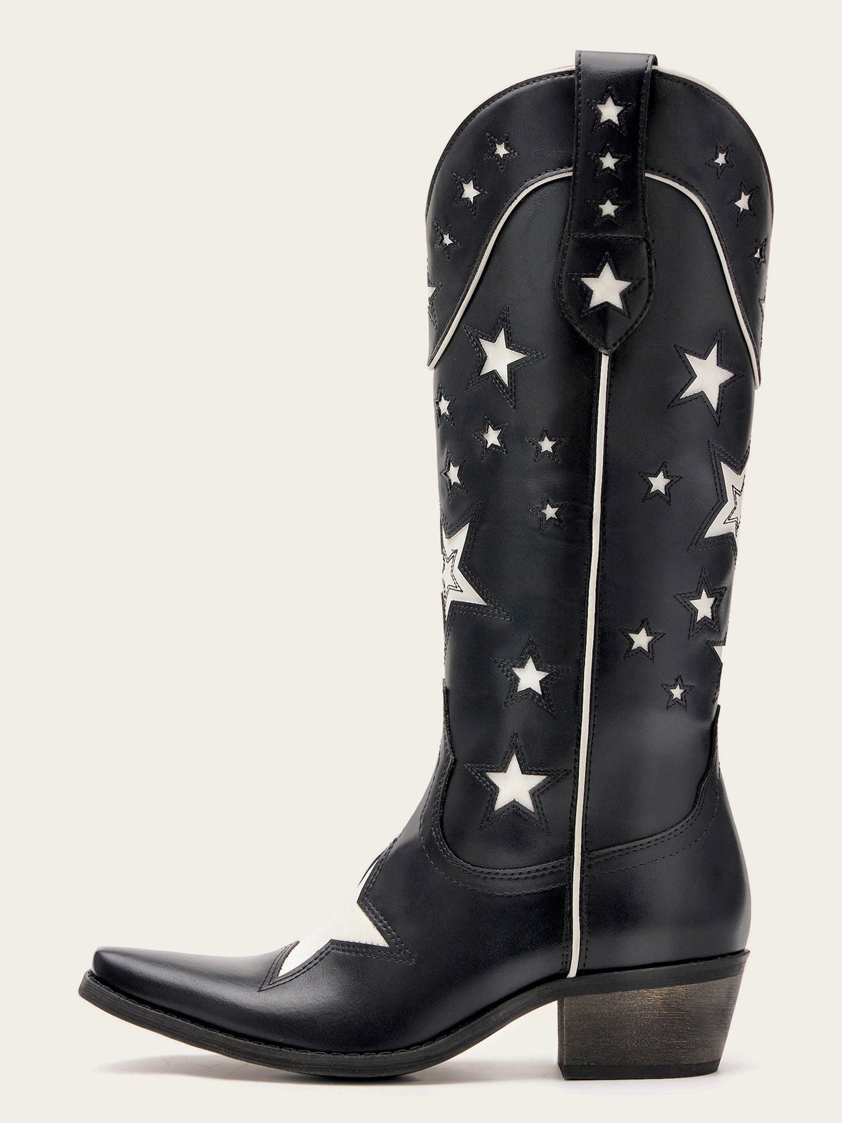 The Cosmic Cowgirl: Black & White Star Inlay Western Boots