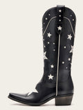 The Cosmic Cowgirl: Black & White Star Inlay Western Boots
