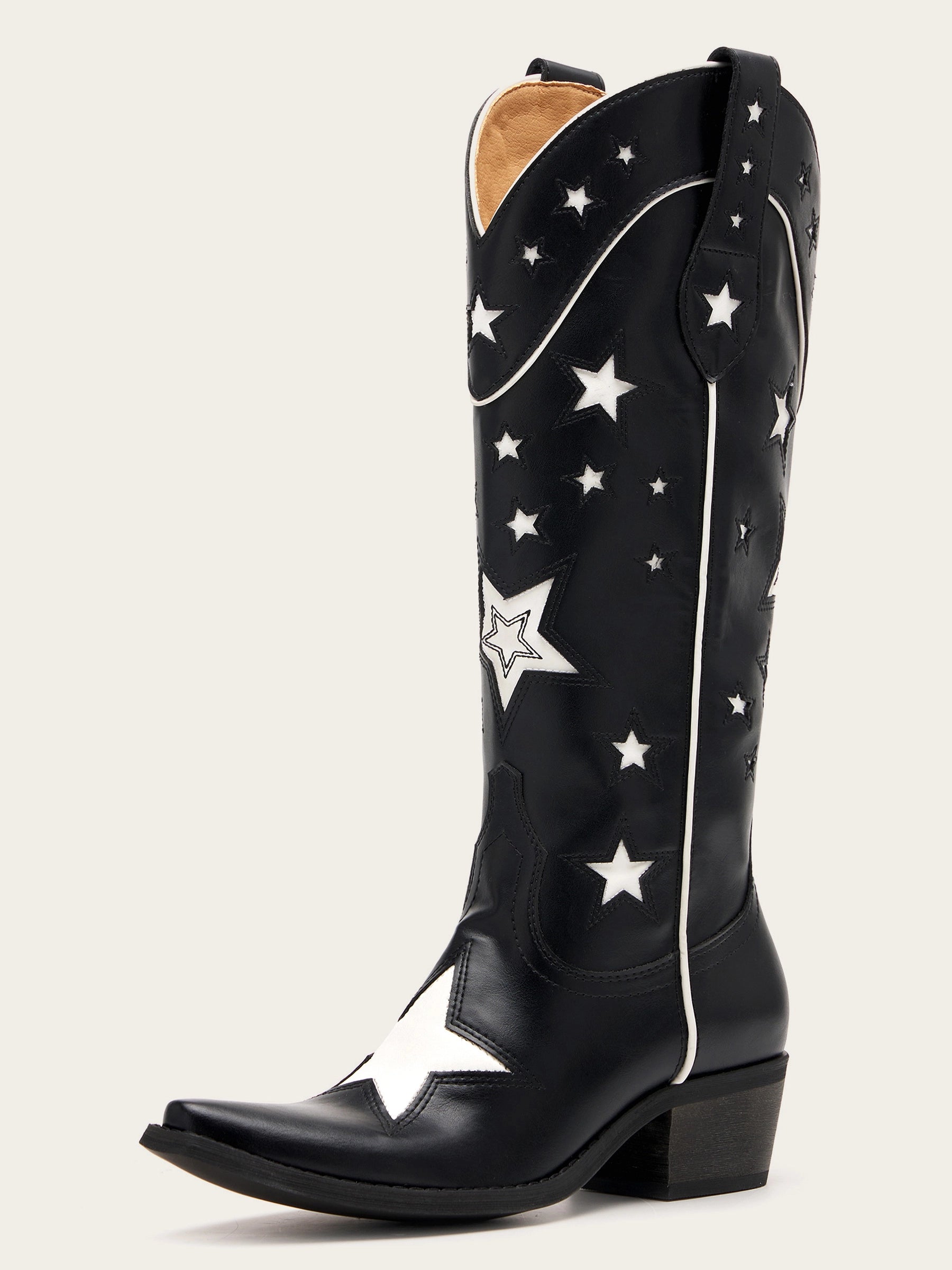 The Cosmic Cowgirl: Black & White Star Inlay Western Boots