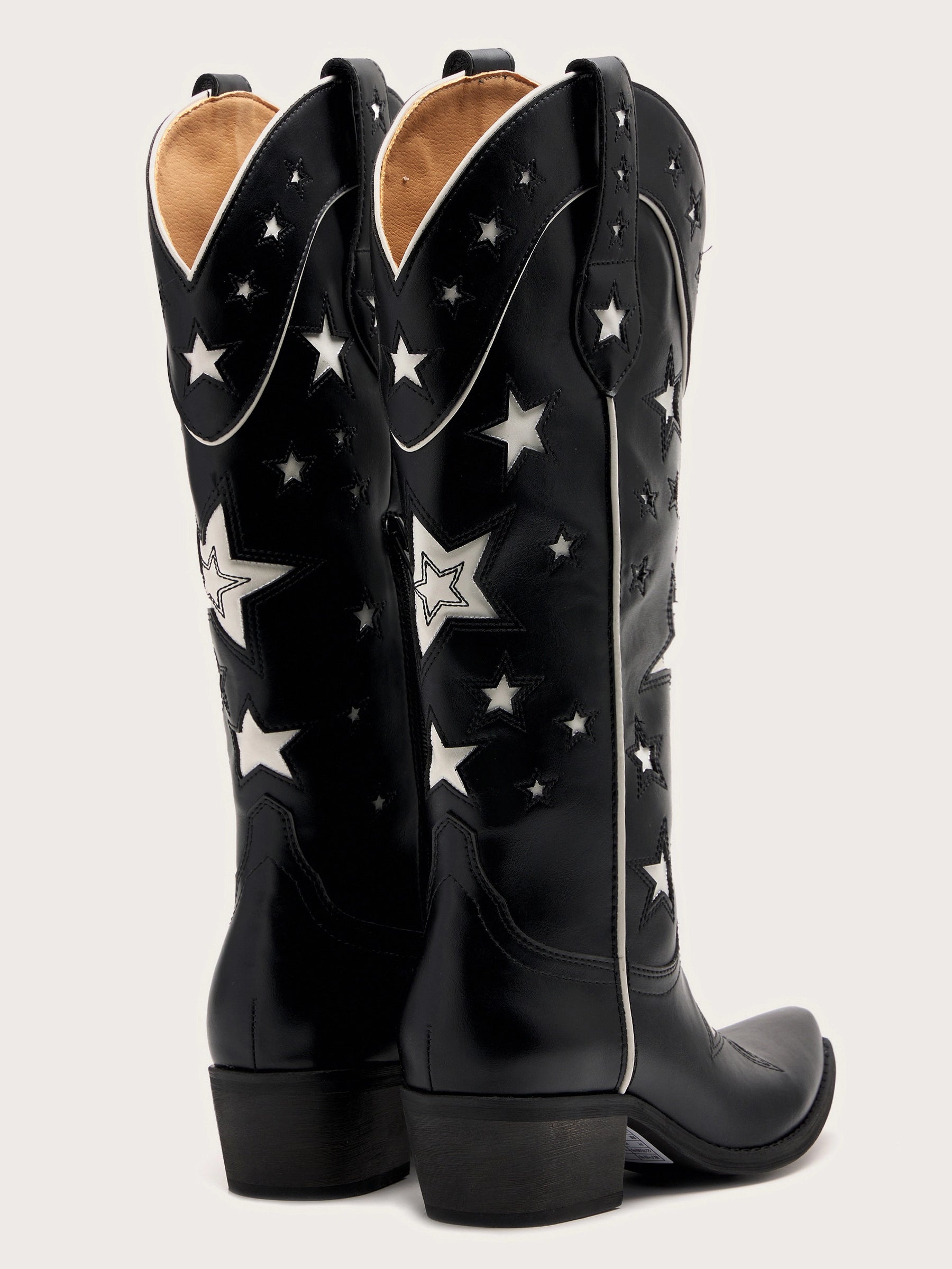 The Cosmic Cowgirl: Black & White Star Inlay Western Boots