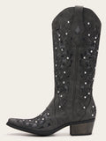 The Diamond Sky Boot: Black Suede Western Boots with Glitter Inlay & Rhinestones