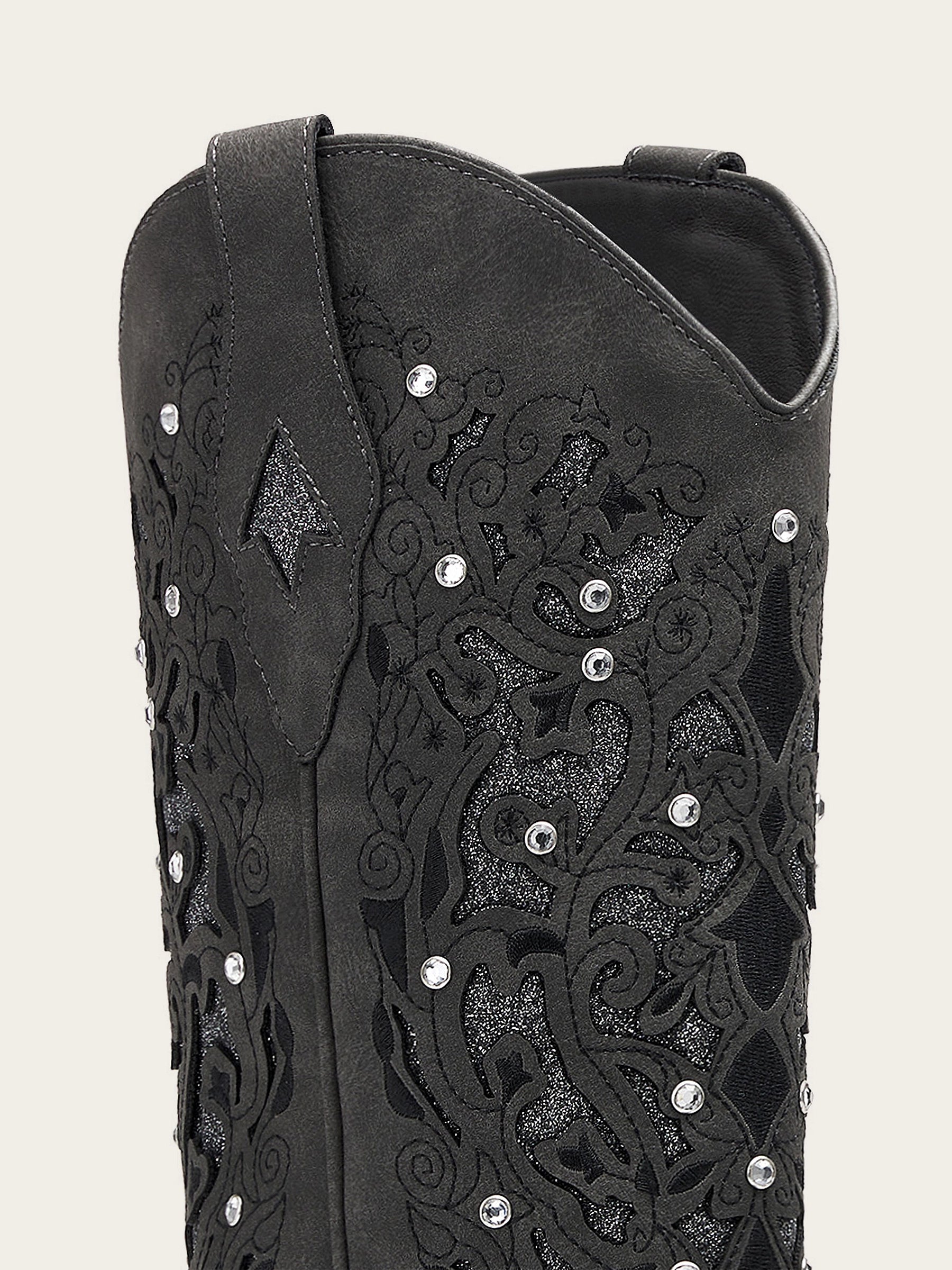 The Diamond Sky Boot: Black Suede Western Boots with Glitter Inlay & Rhinestones