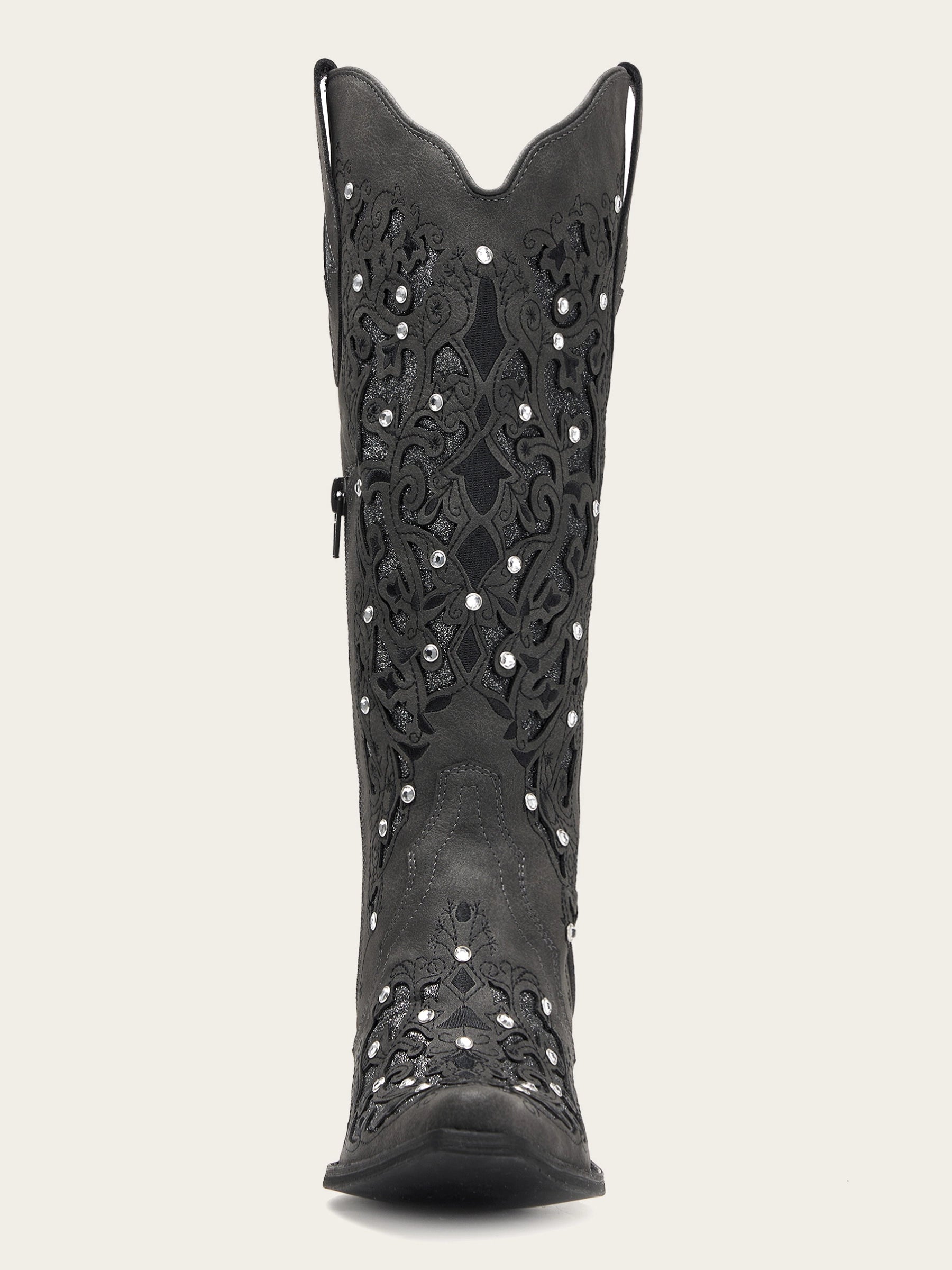 The Diamond Sky Boot: Black Suede Western Boots with Glitter Inlay & Rhinestones