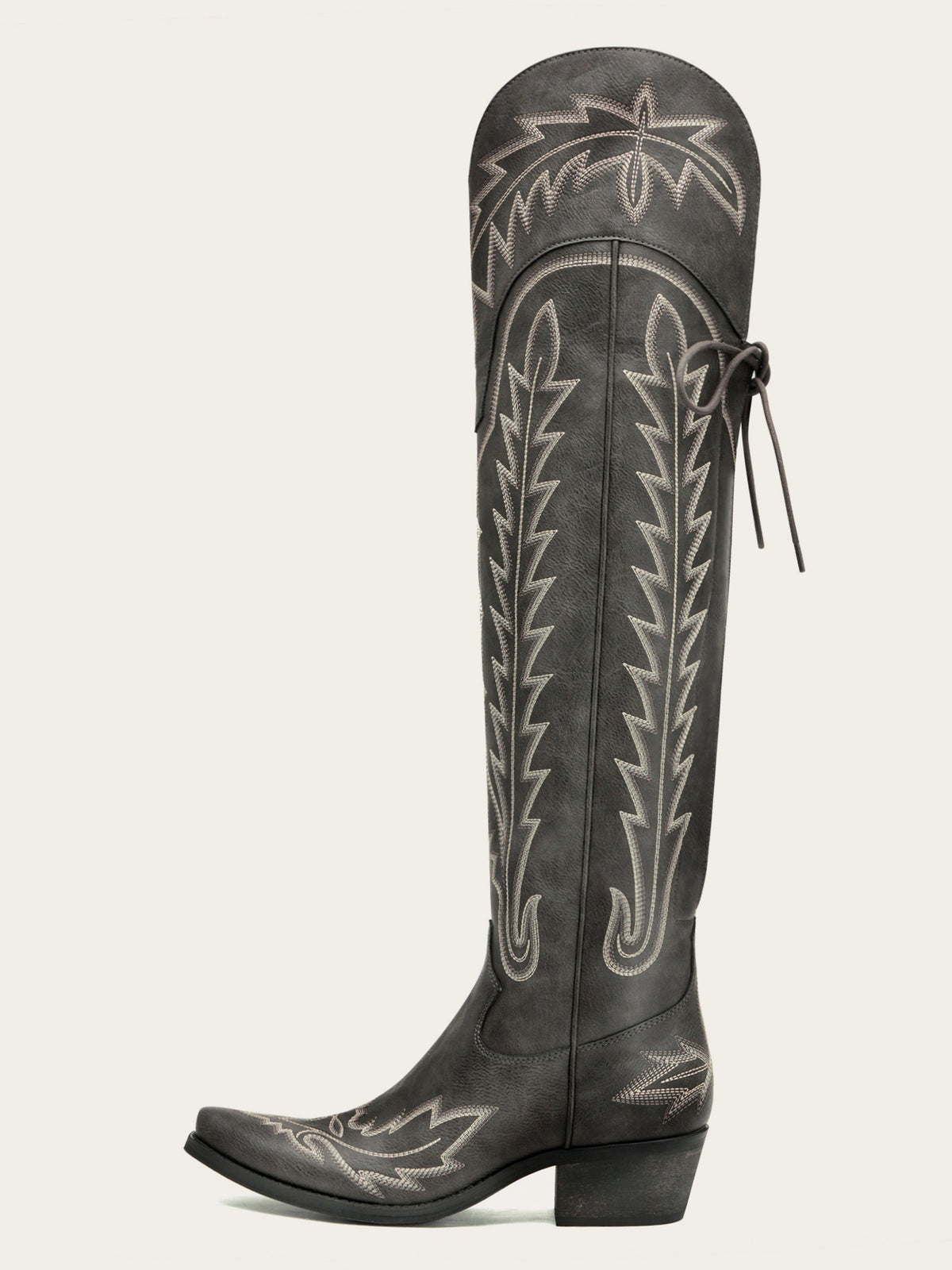 The Siren: Over-the-Knee Embroidered Western Boots in Charcoal Grey