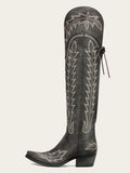 The Siren: Over-the-Knee Embroidered Western Boots in Charcoal Grey