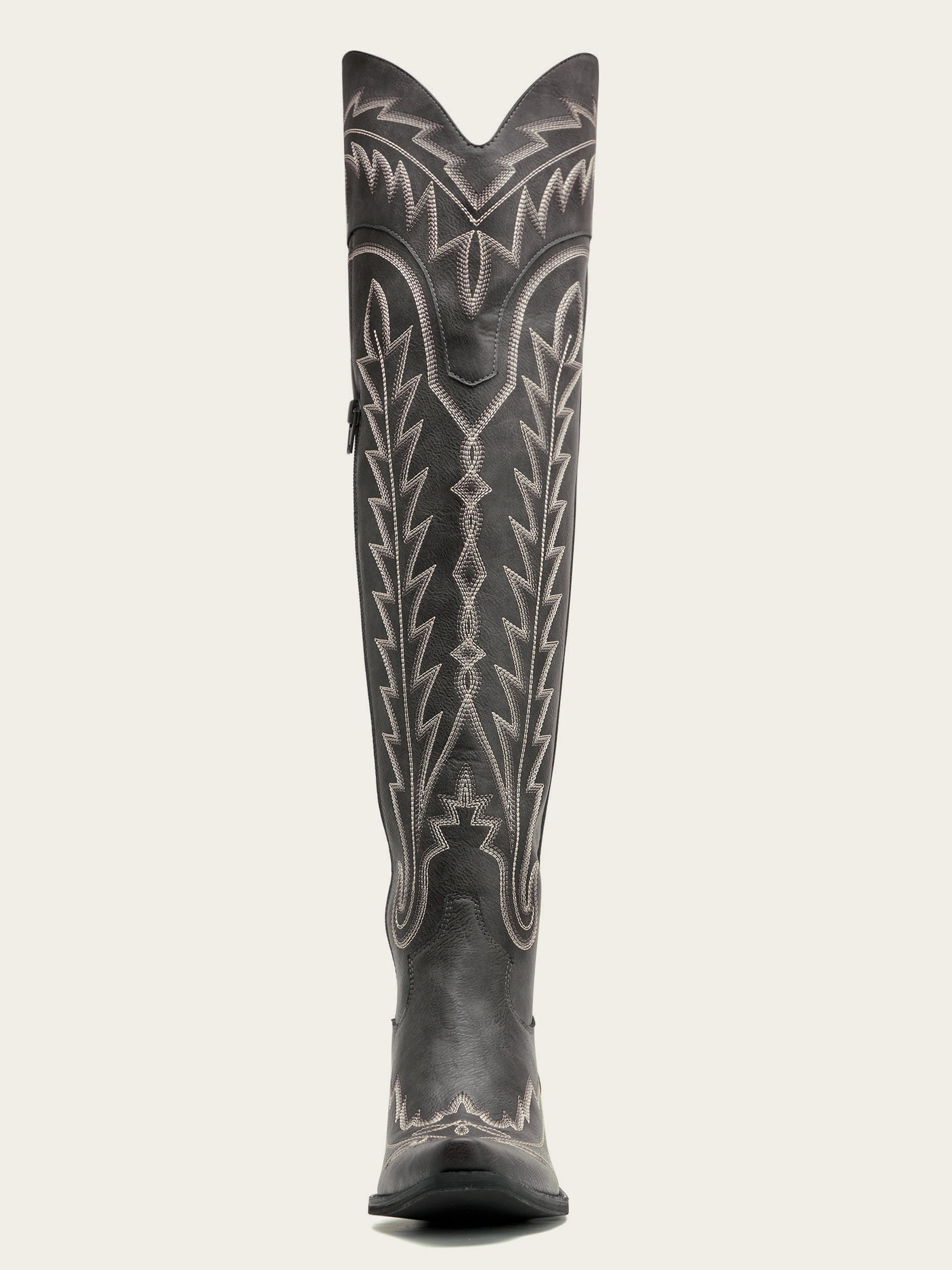 The Siren: Over-the-Knee Embroidered Western Boots in Charcoal Grey