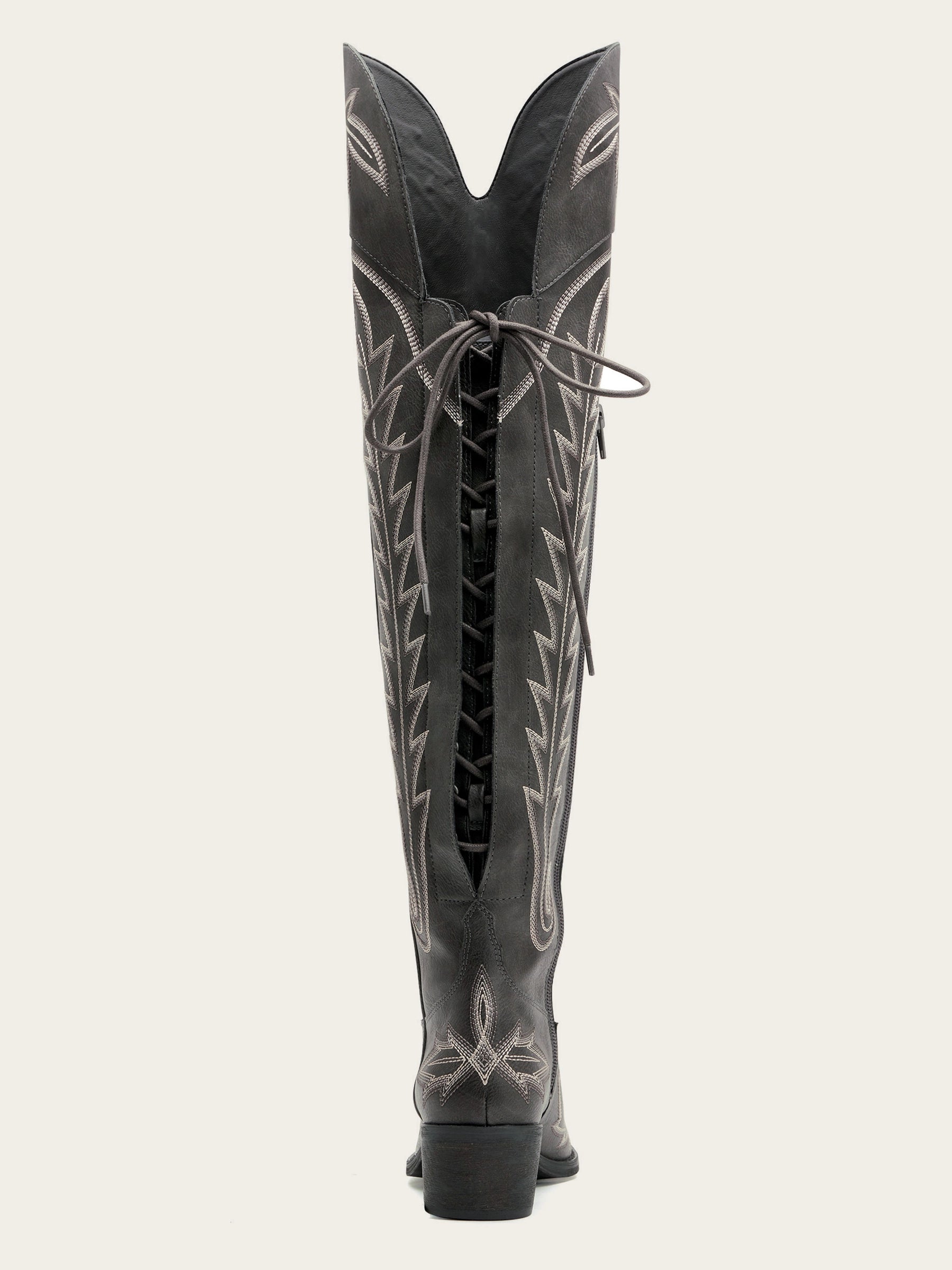 The Siren: Over-the-Knee Embroidered Western Boots in Charcoal Grey