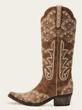 The Radiance Boot: Vintage Brown Boots with Sunburst Embroidery & Rhinestones
