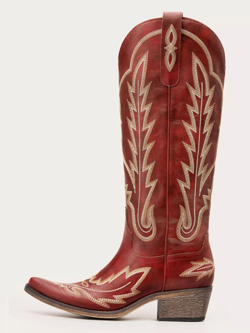 The Electra: Showstopper Red Embroidered Western Boots