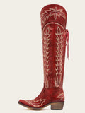 The Siren: Over-the-Knee Embroidered Western Boots in Vintage Red