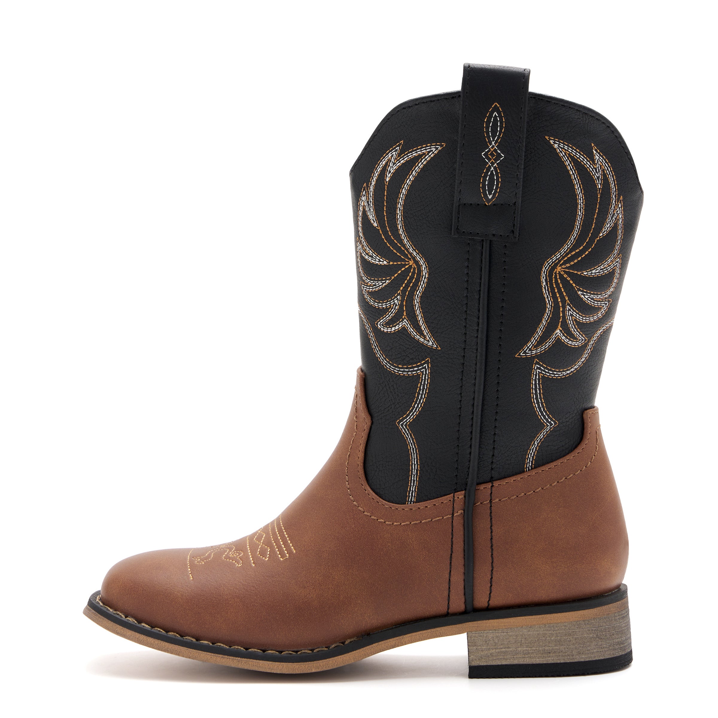 Kids' Brown & Black Western Embroidered Cowboy Boots