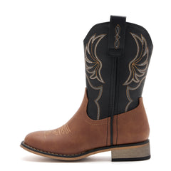 Kids' Brown & Black Western Embroidered Cowboy Boots