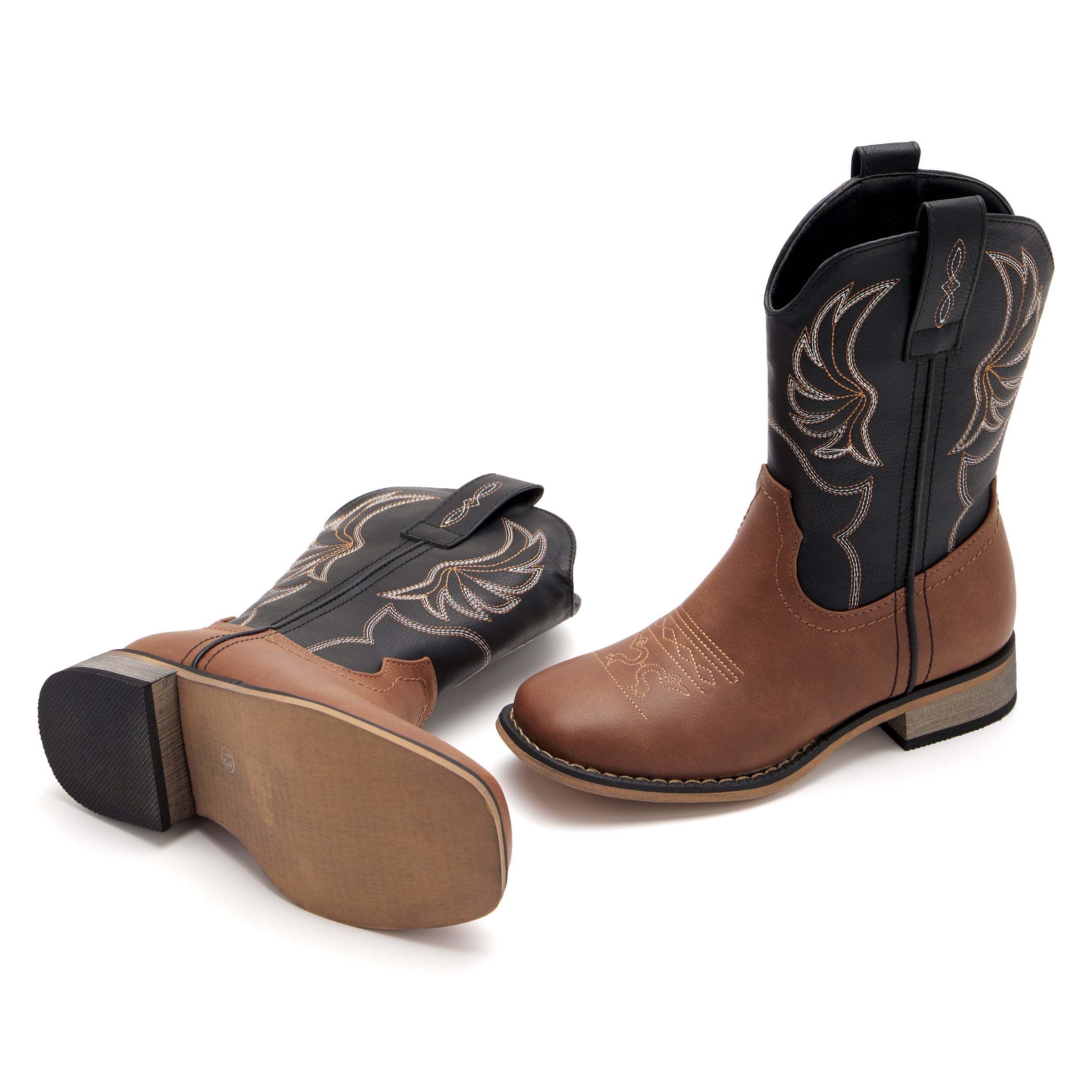 Kids' Brown & Black Western Embroidered Cowboy Boots