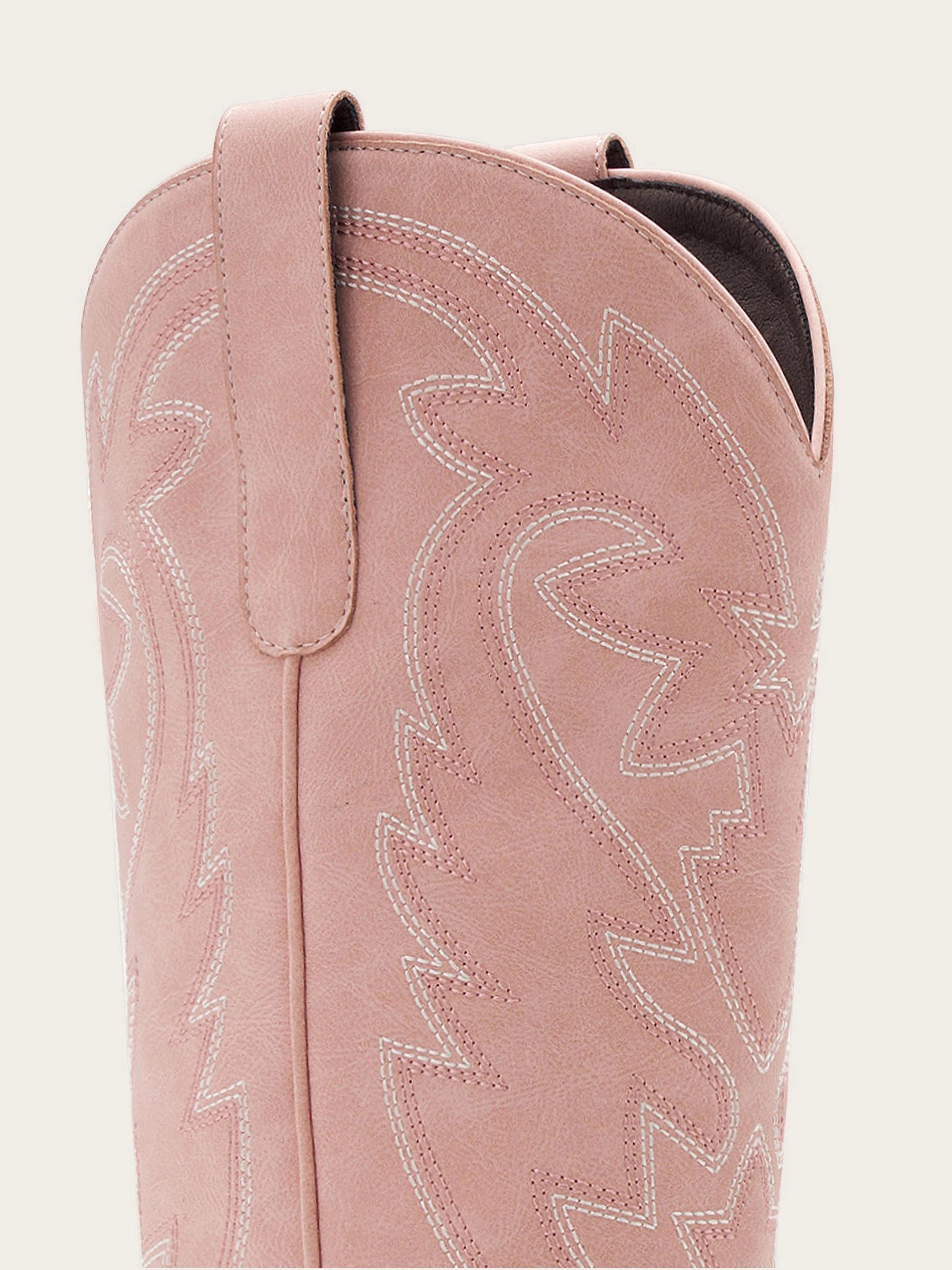 The Aspen: Knee-High Western Boots in Blush Pink with White Stitching