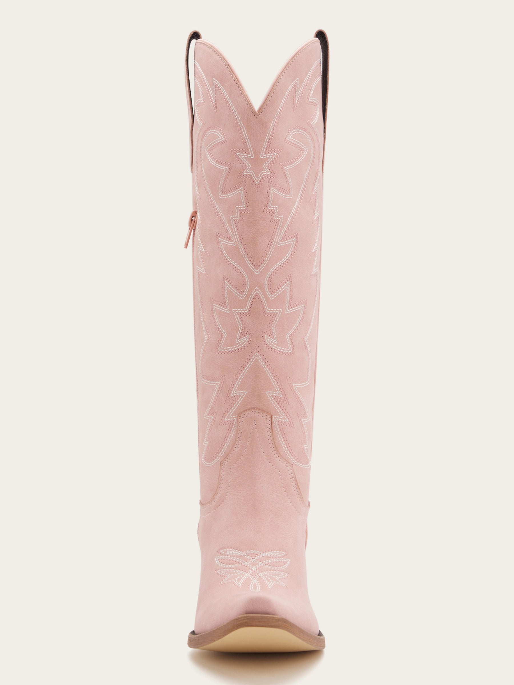 The Aspen: Knee-High Western Boots in Blush Pink with White Stitching