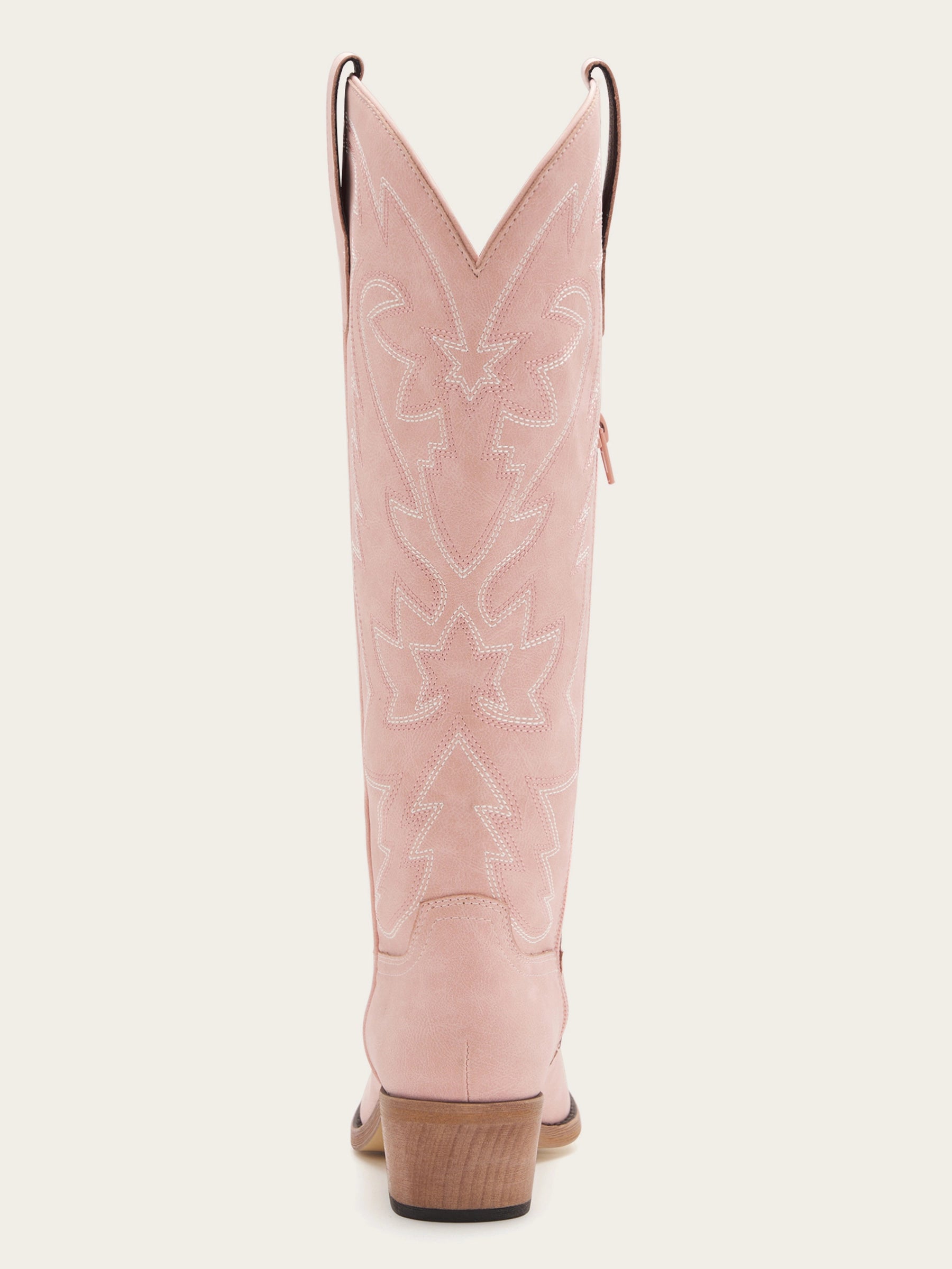 The Aspen: Knee-High Western Boots in Blush Pink with White Stitching