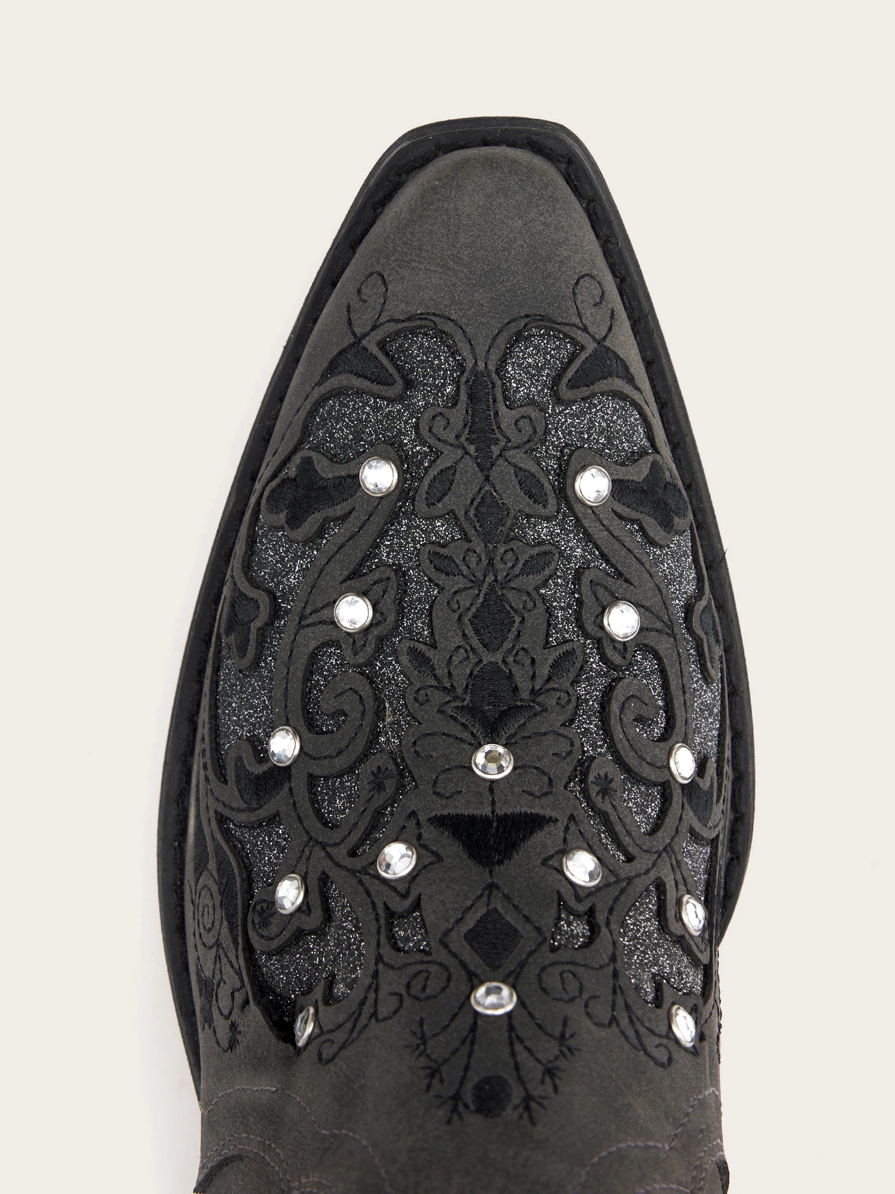 The Diamond Sky Boot: Black Suede Western Boots with Glitter Inlay & Rhinestones