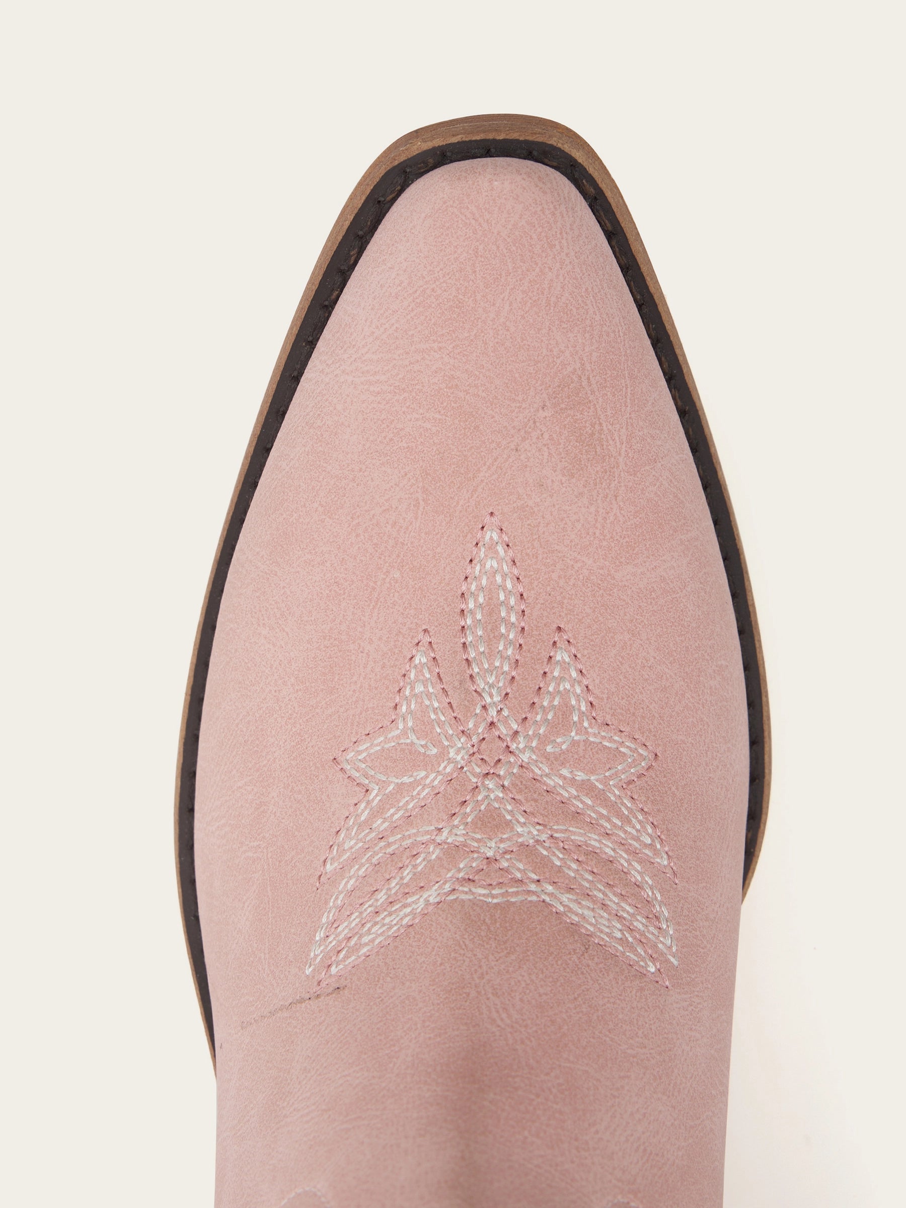The Aspen: Knee-High Western Boots in Blush Pink with White Stitching