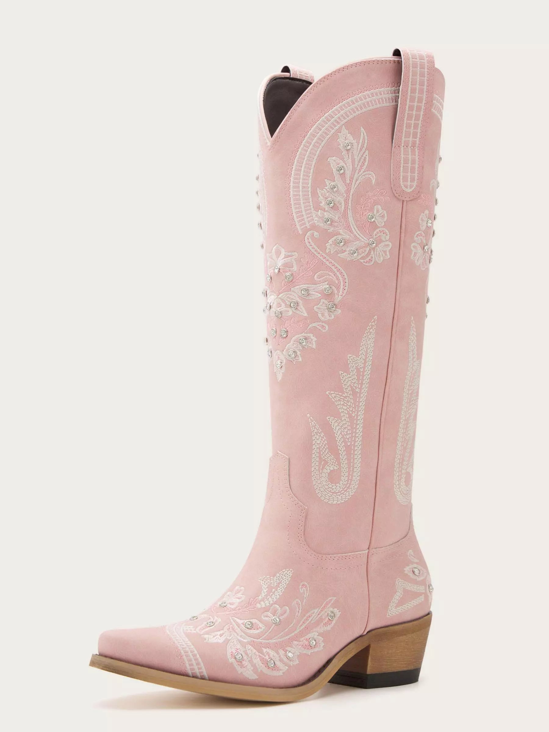 The Starlight Rider: Blush Pink Suede-Finish Western Boots with Crystals
