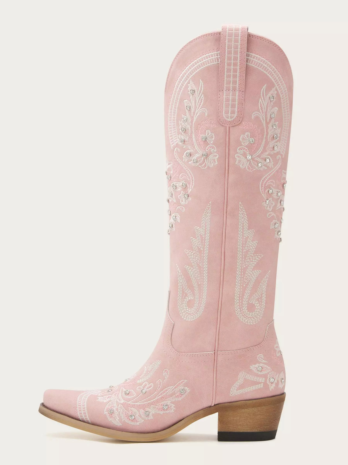 The Starlight Rider: Blush Pink Suede-Finish Western Boots with Crystals