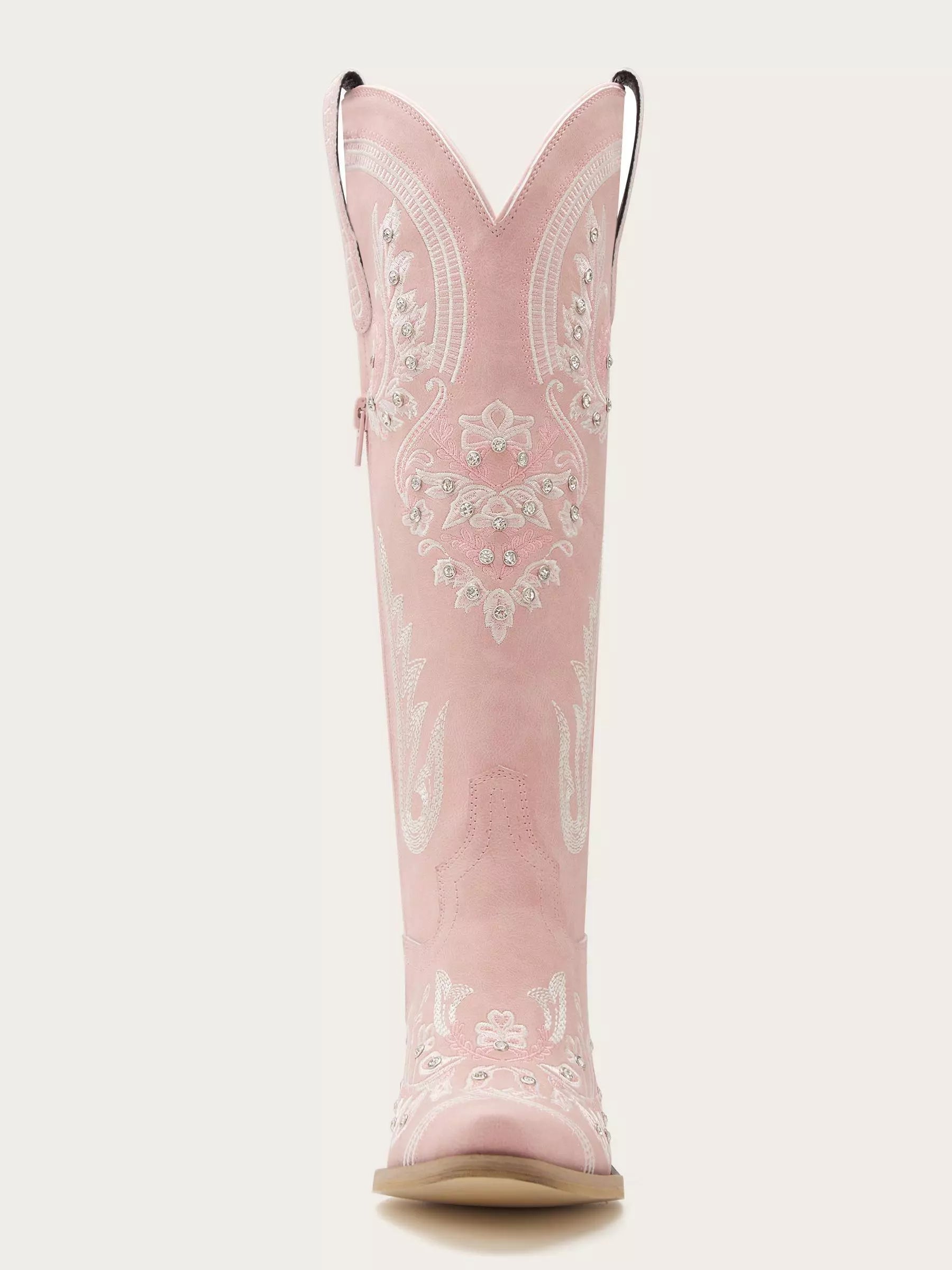 The Starlight Rider: Blush Pink Suede-Finish Western Boots with Crystals