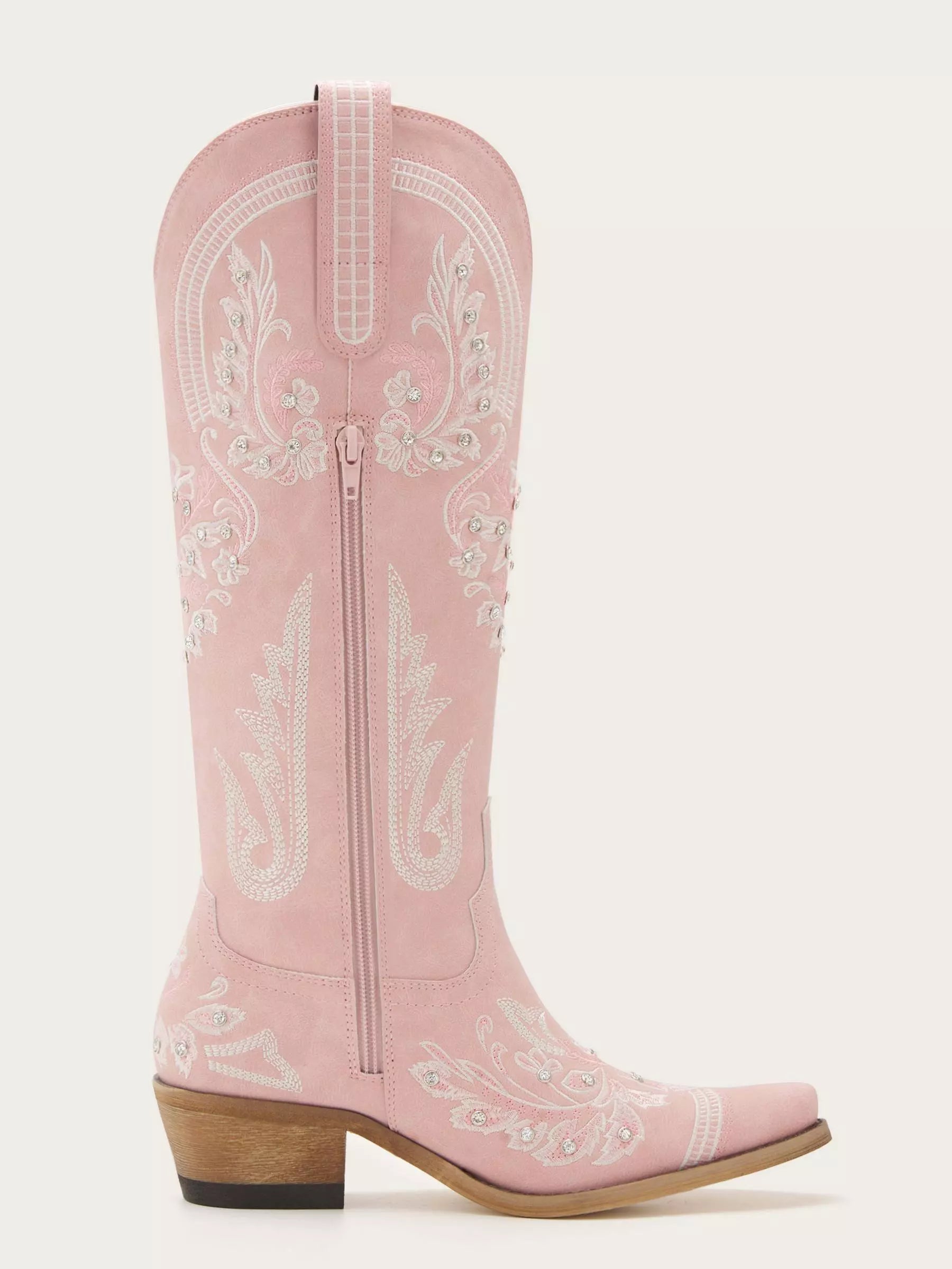 The Starlight Rider: Blush Pink Suede-Finish Western Boots with Crystals