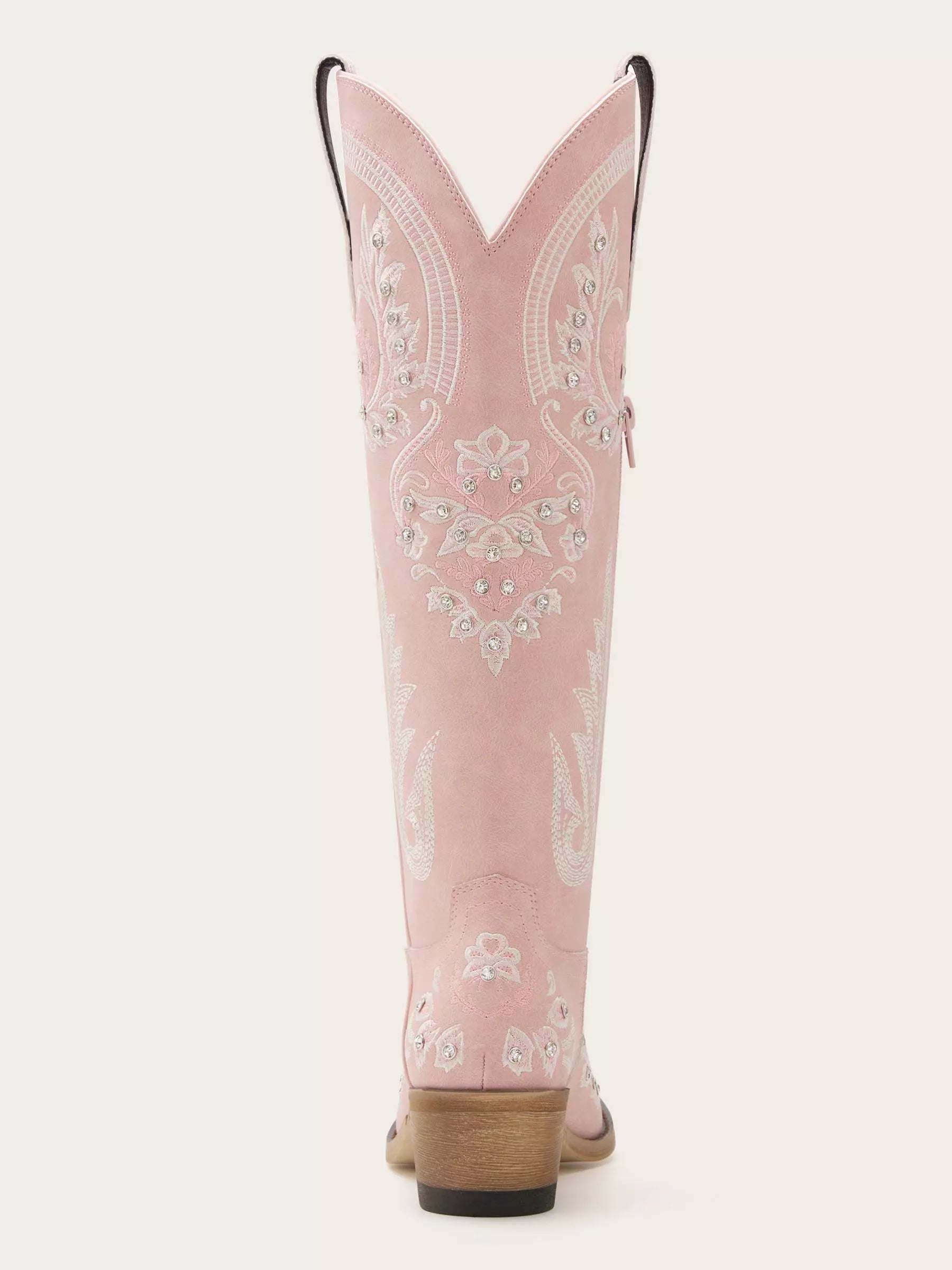 The Starlight Rider: Blush Pink Suede-Finish Western Boots with Crystals