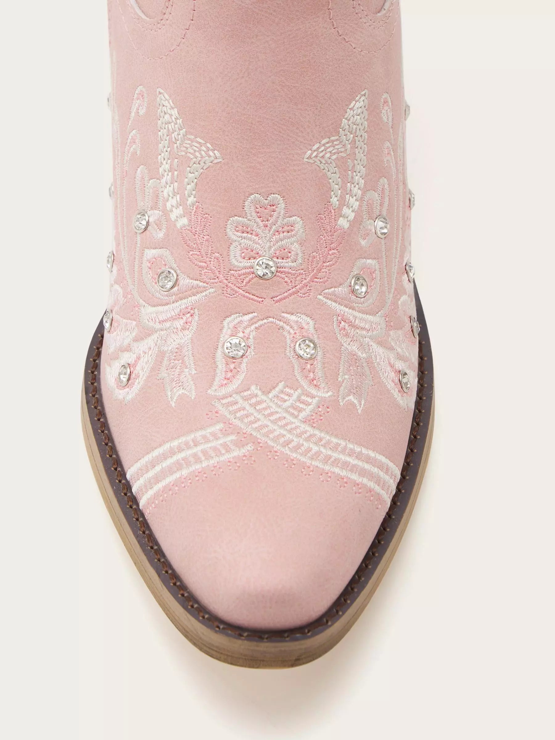 The Starlight Rider: Blush Pink Suede-Finish Western Boots with Crystals