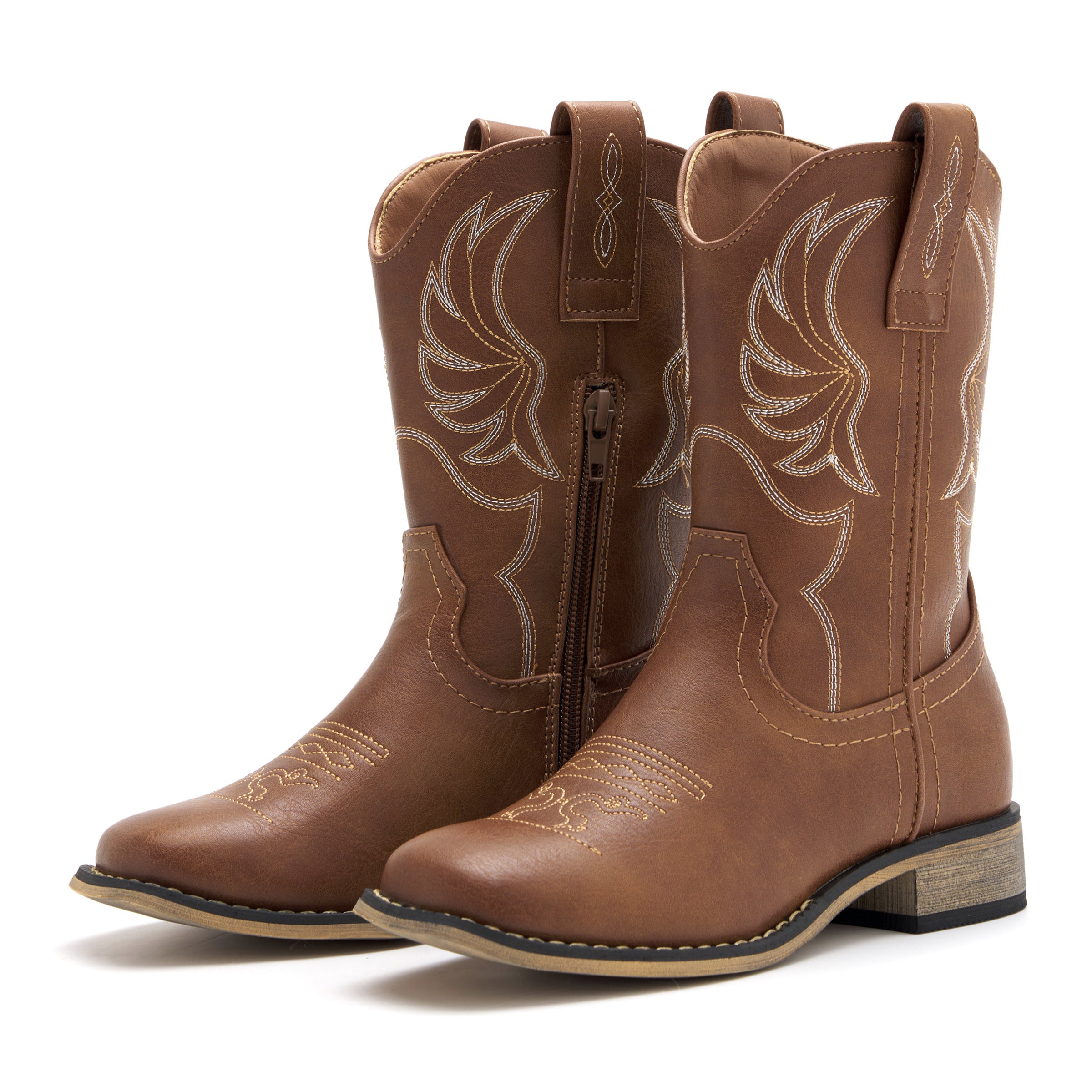 Kids' All Brown Western Embroidered Cowboy Boots (Golden Stitch)