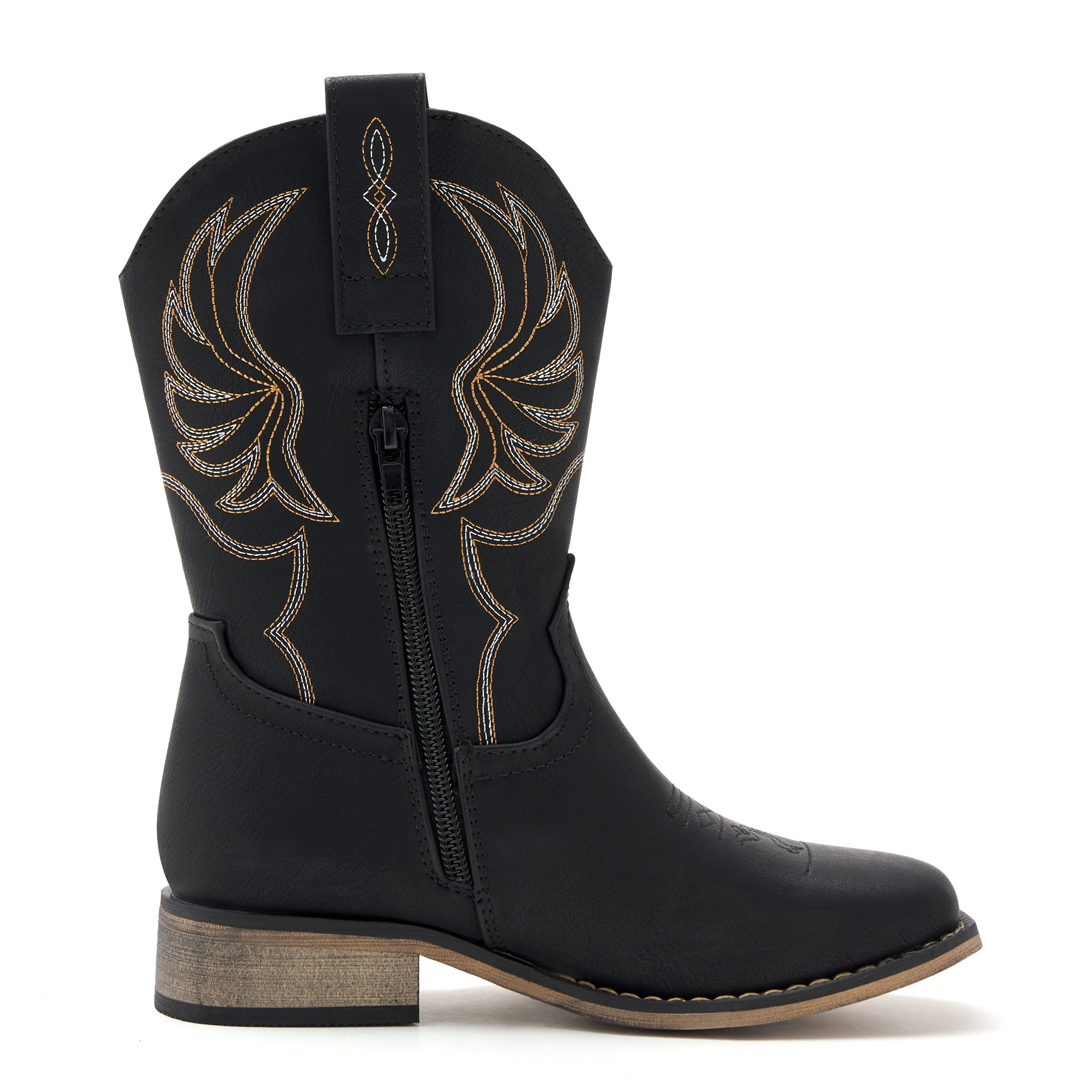 Kids' All Black Western Embroidered Cowboy Boots (Golden Stitch)
