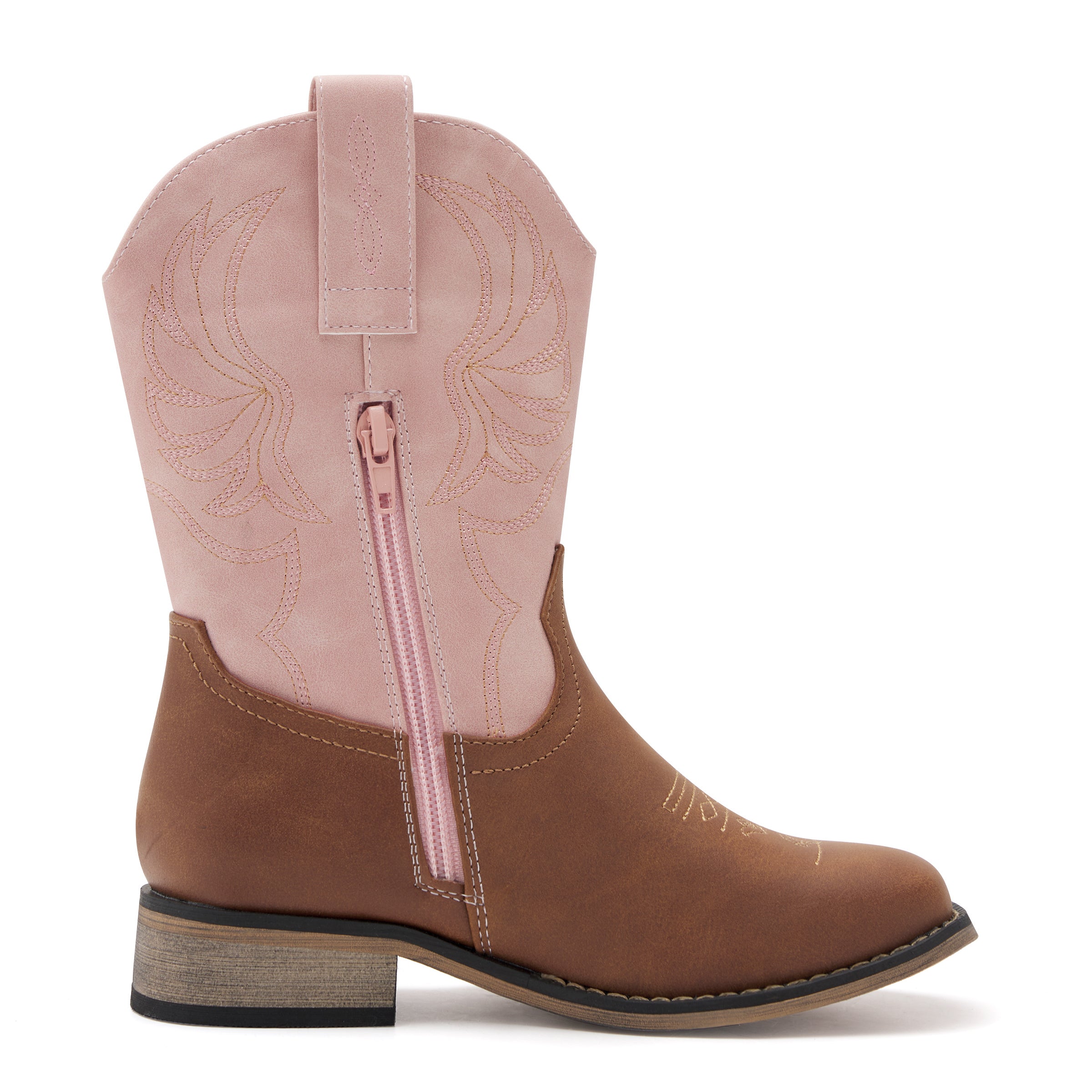 Kids' Brown & Pink Western Embroidered Cowboy Boots