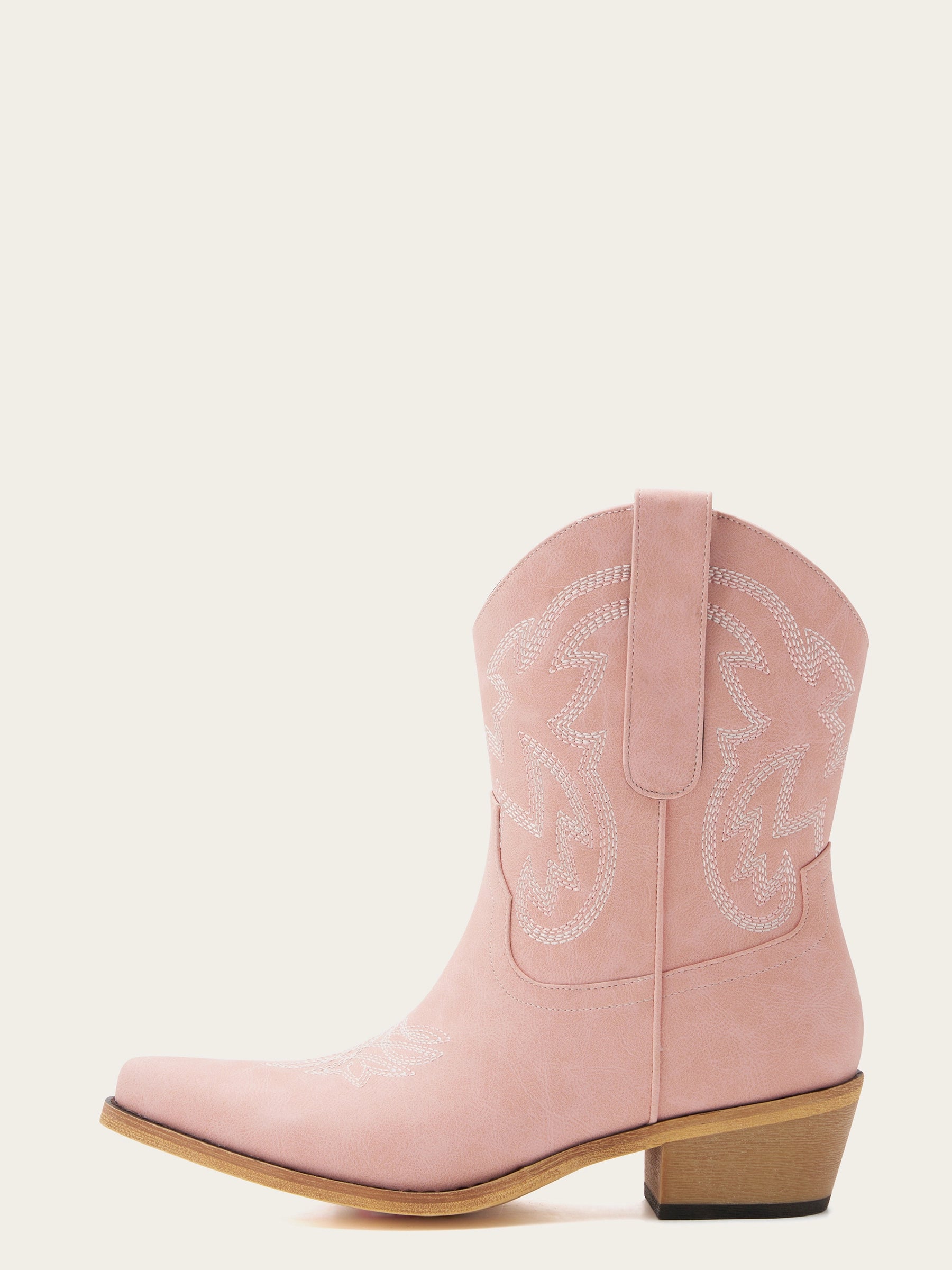 The City Booties: Pink Western Ankle Boots with White Embroidery