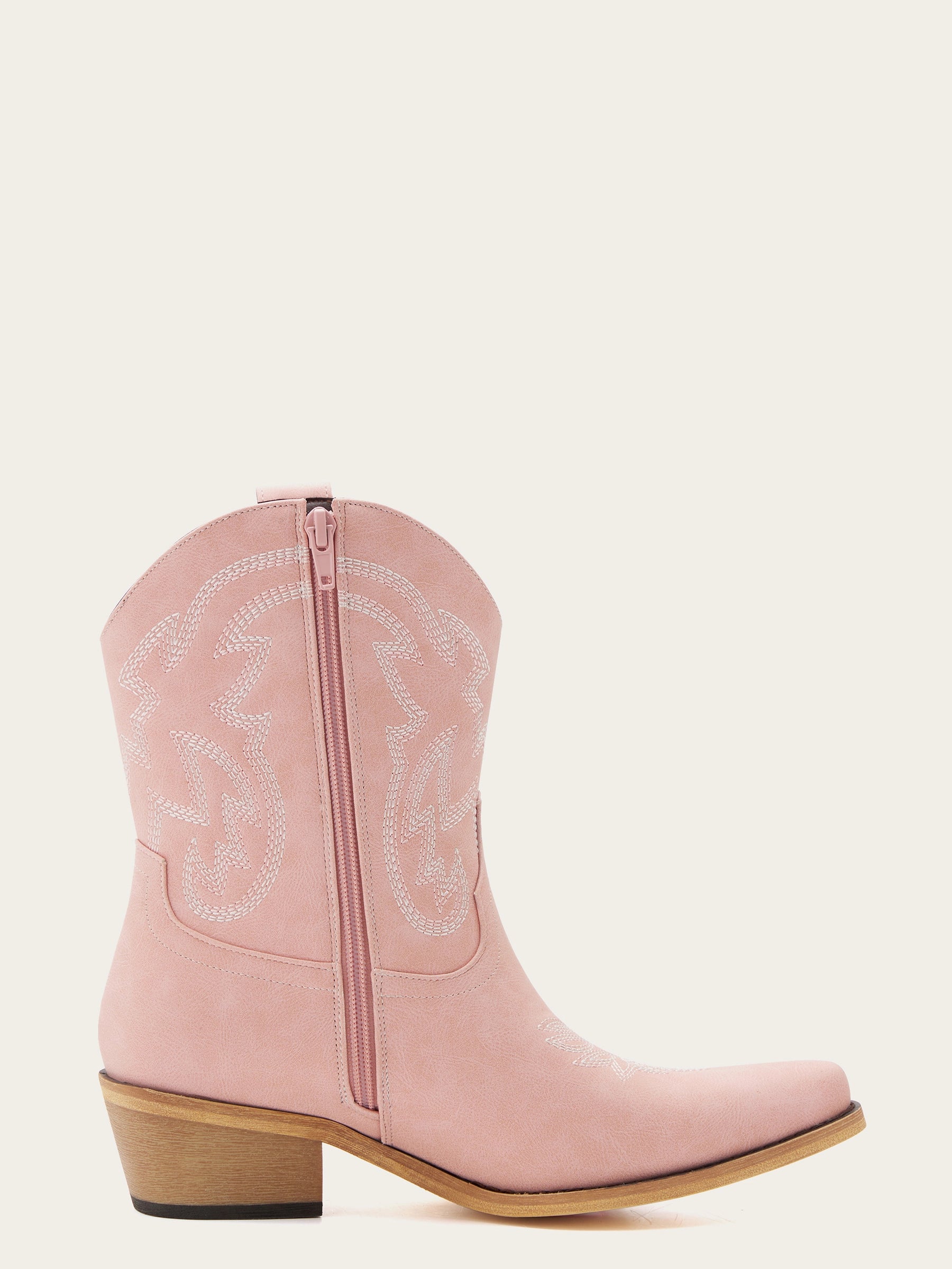 The City Booties: Pink Western Ankle Boots with White Embroidery