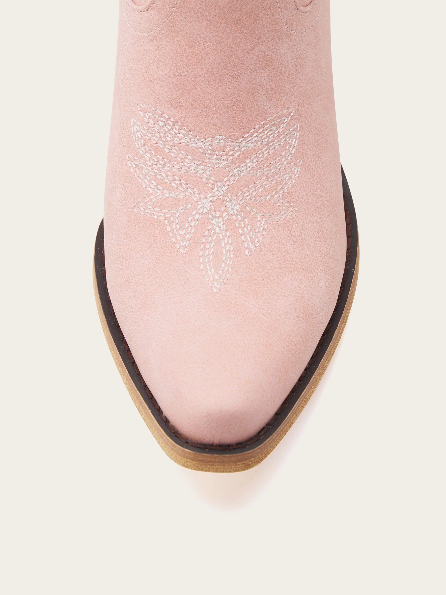The City Booties: Pink Western Ankle Boots with White Embroidery