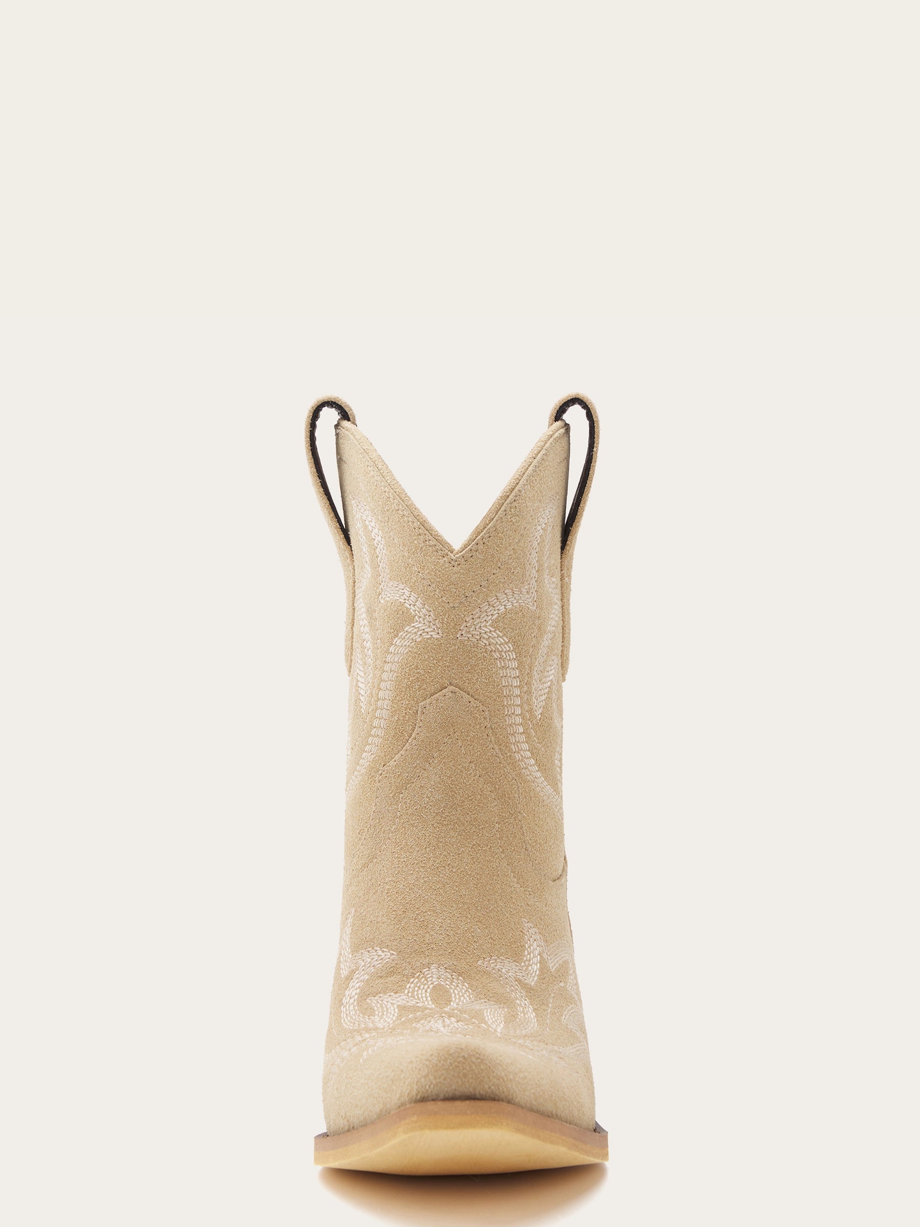 The City Booties: Suede Western Ankle Boots in Neutral Beige