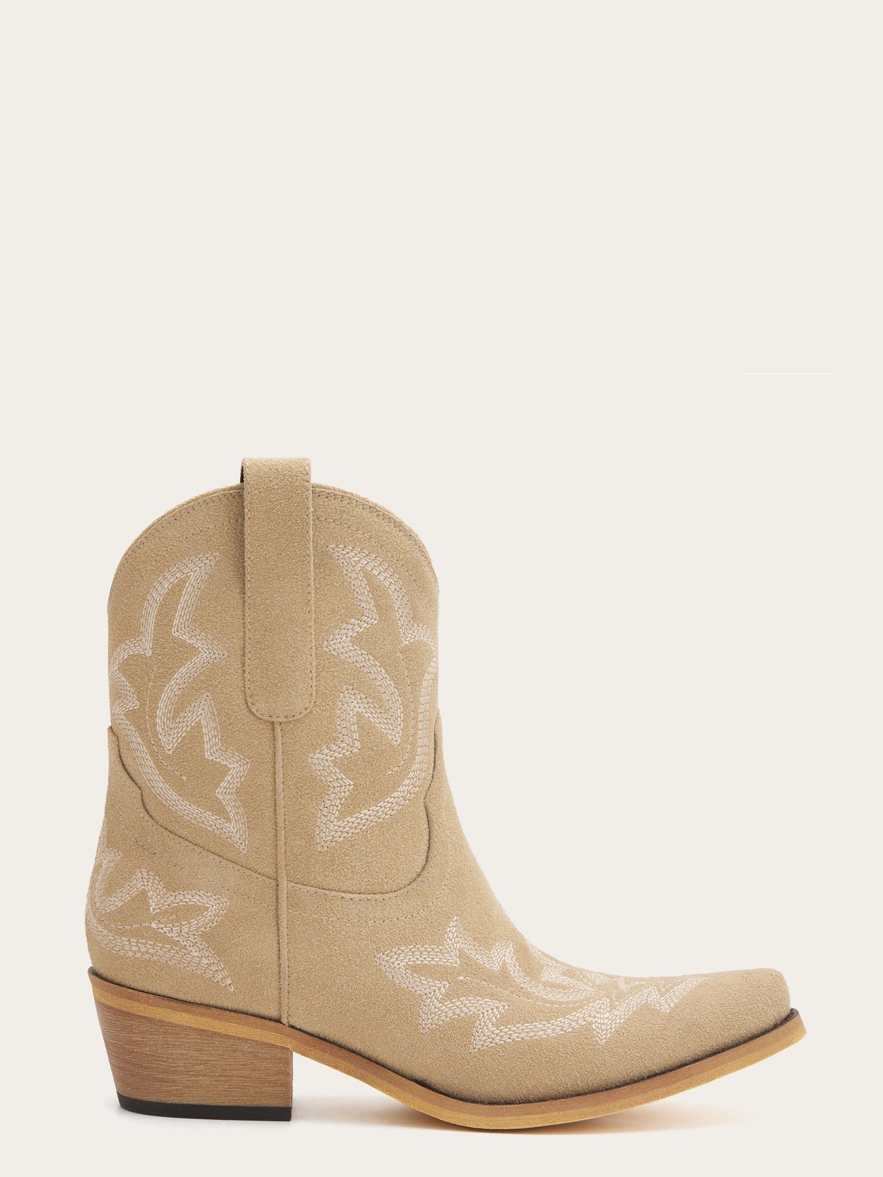 The City Booties: Suede Western Ankle Boots in Neutral Beige