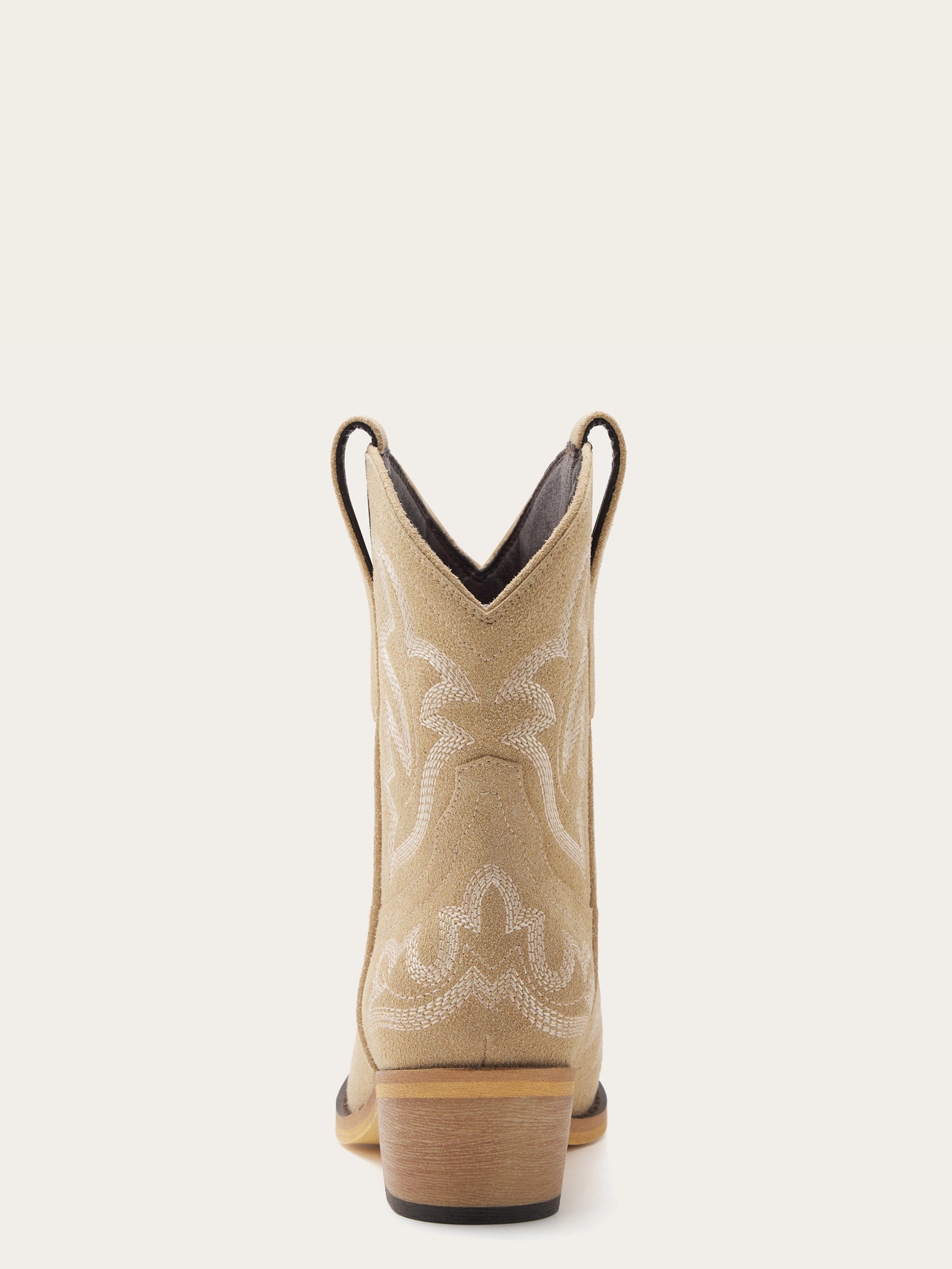 The City Booties: Suede Western Ankle Boots in Neutral Beige