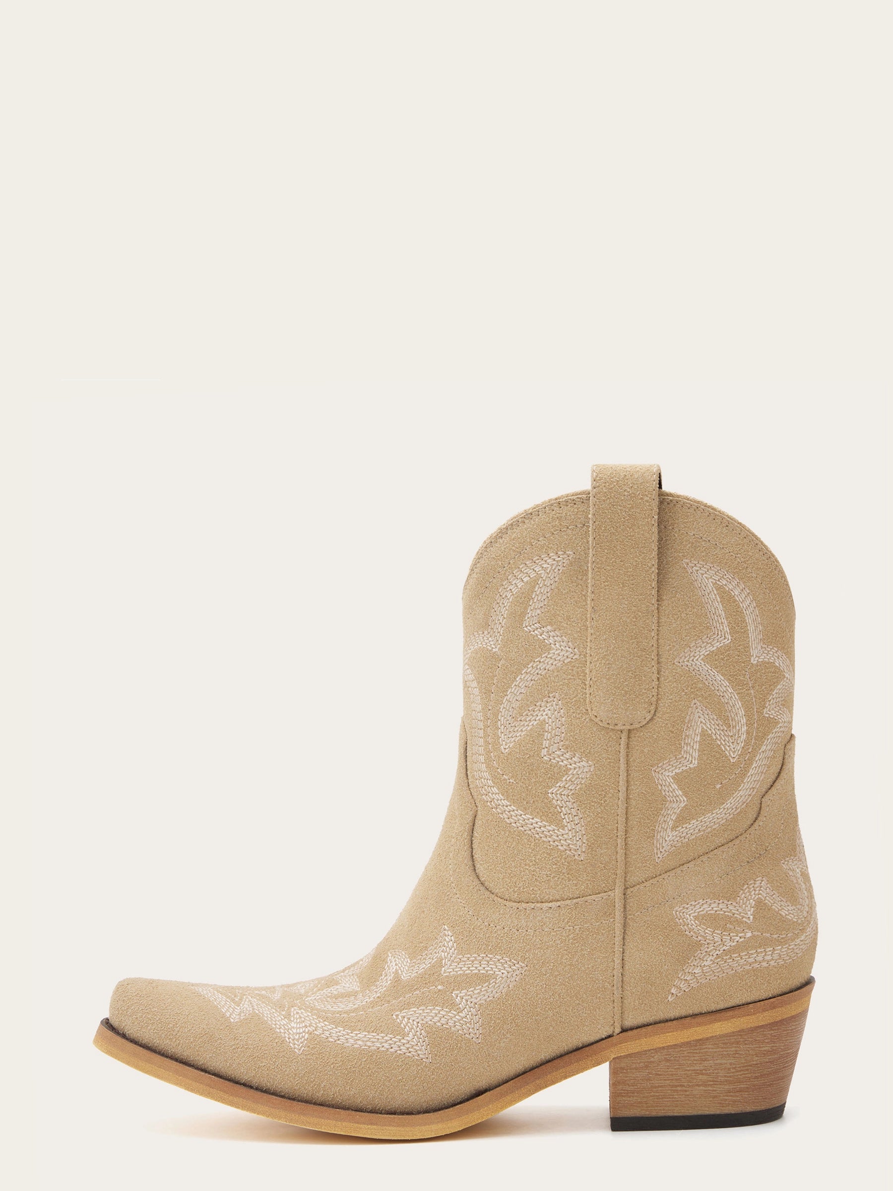 The City Booties: Suede Western Ankle Boots in Neutral Beige