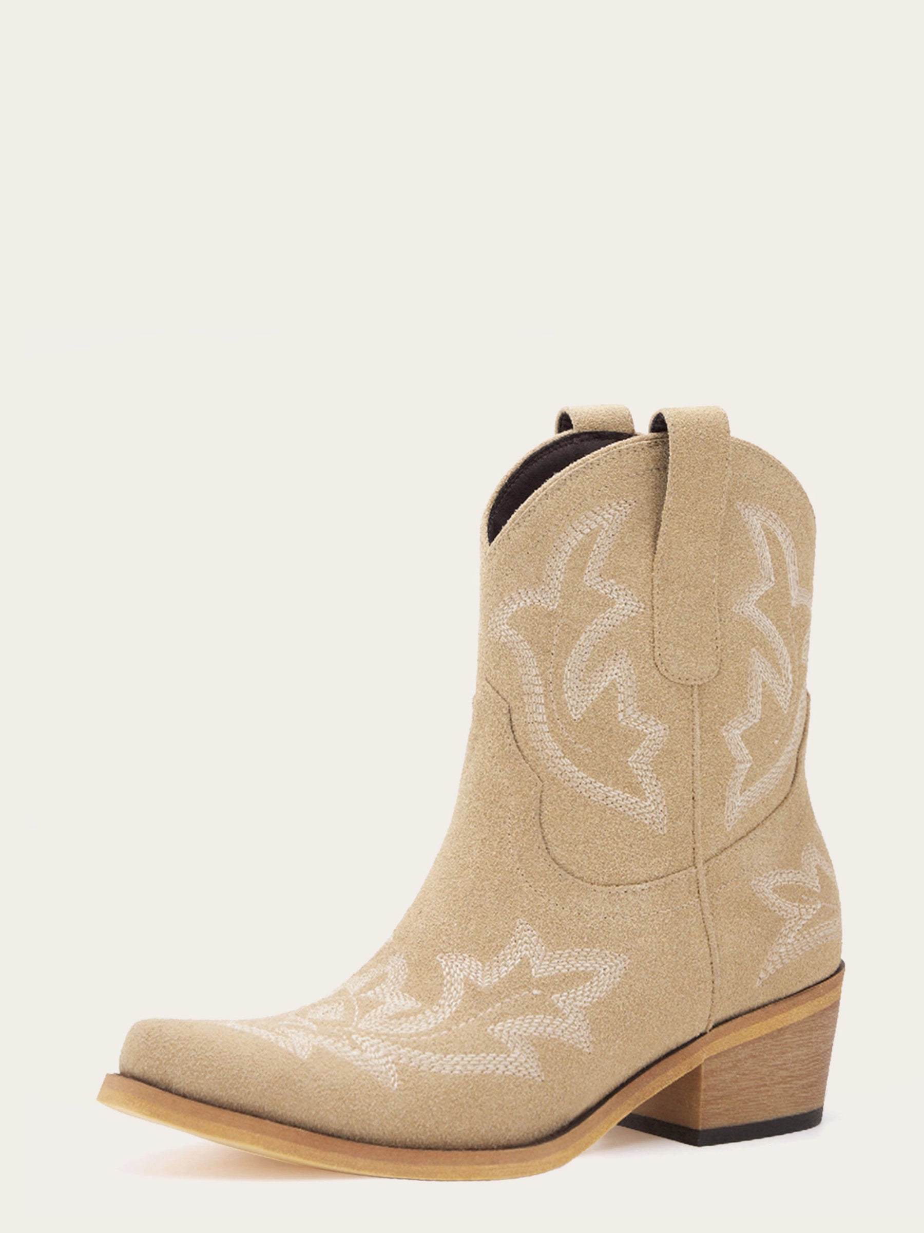The City Booties: Suede Western Ankle Boots in Neutral Beige