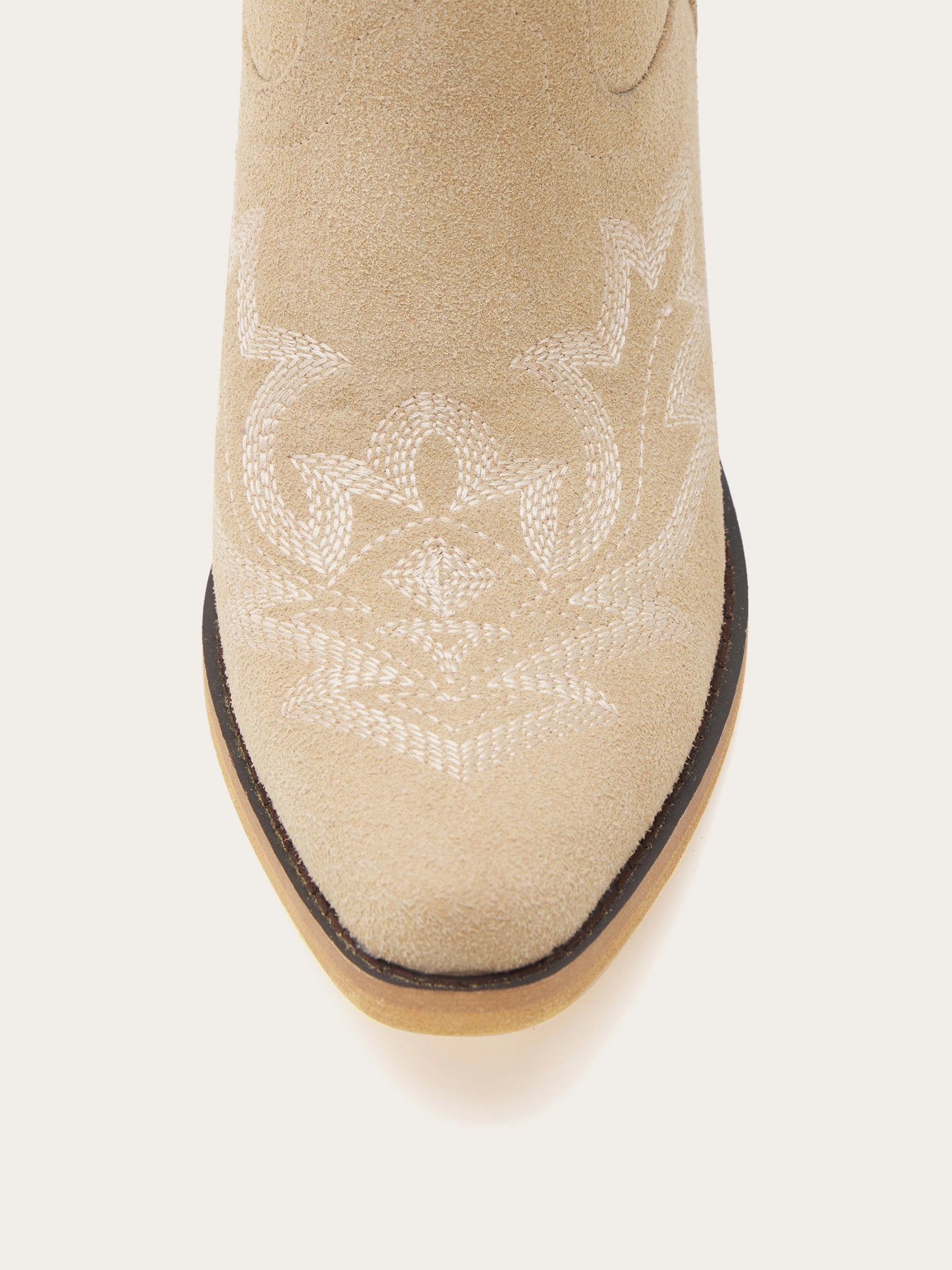The City Booties: Suede Western Ankle Boots in Neutral Beige
