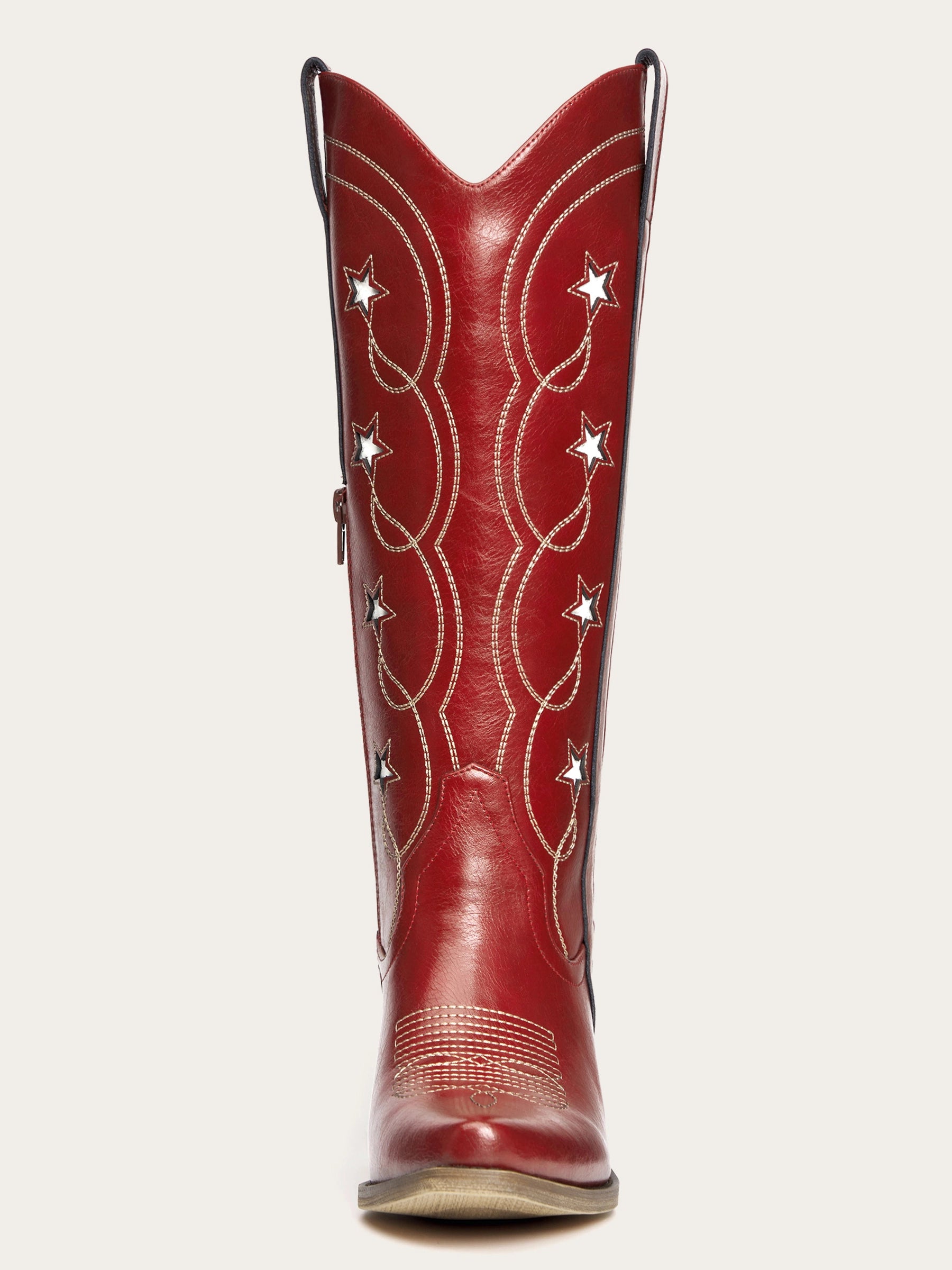 The Stardust: Rich Red Cowboy Boots with White Star Inlays & Embroidery