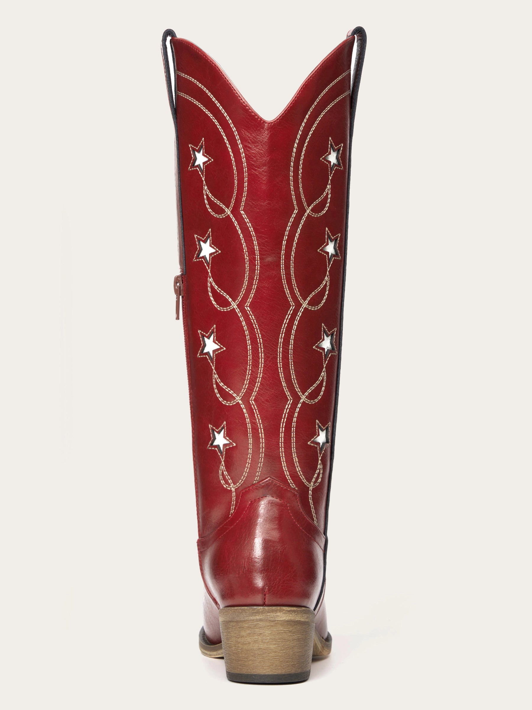 The Stardust: Rich Red Cowboy Boots with White Star Inlays & Embroidery