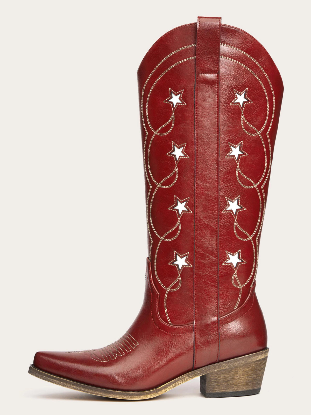 The Stardust: Rich Red Cowboy Boots with White Star Inlays & Embroidery