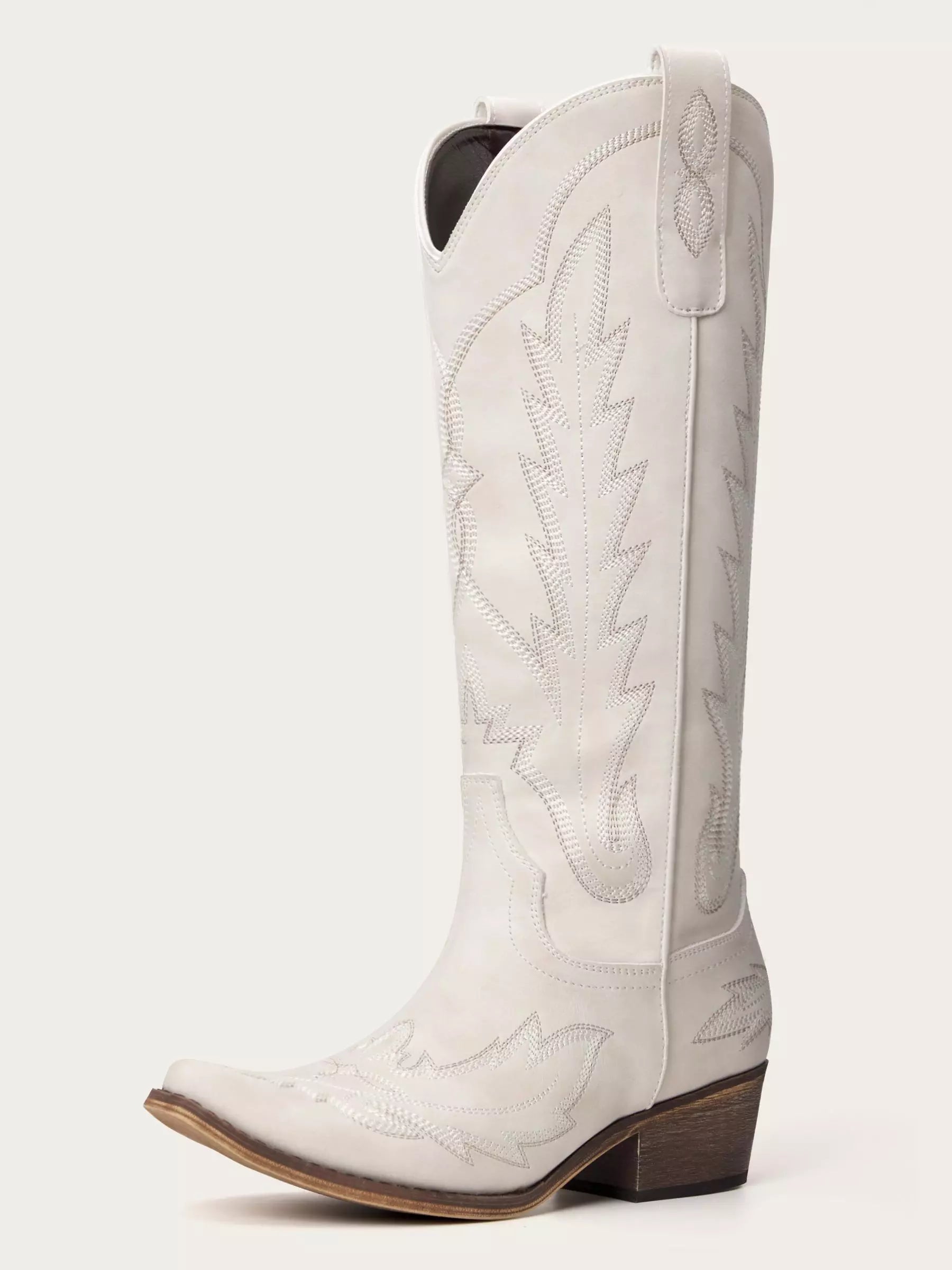 The Electra: Timeless White Embroidered Western Boots